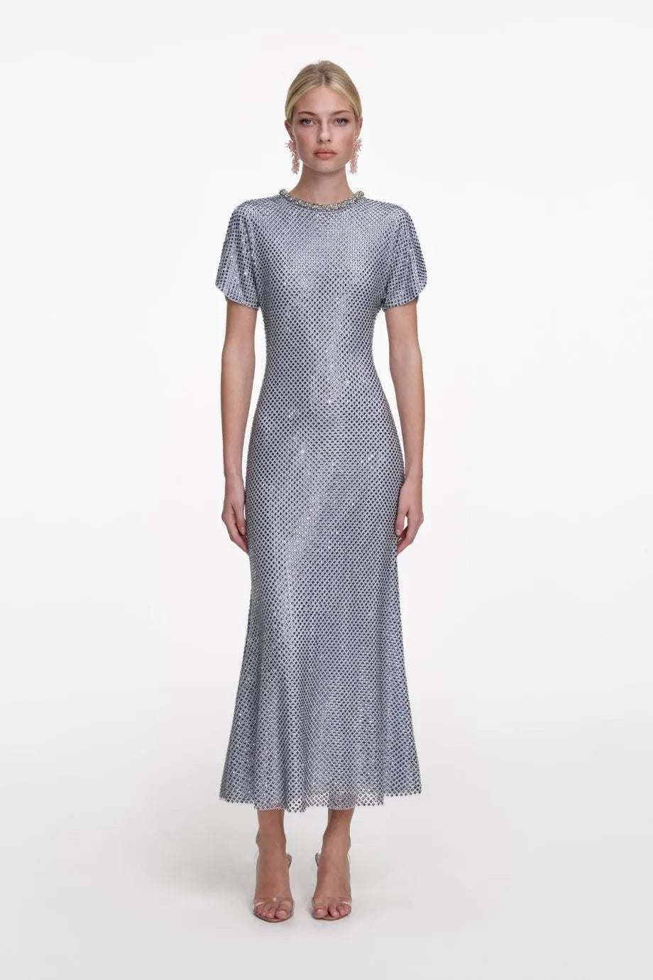 Rhinestone Mesh Evening Dress in Blue