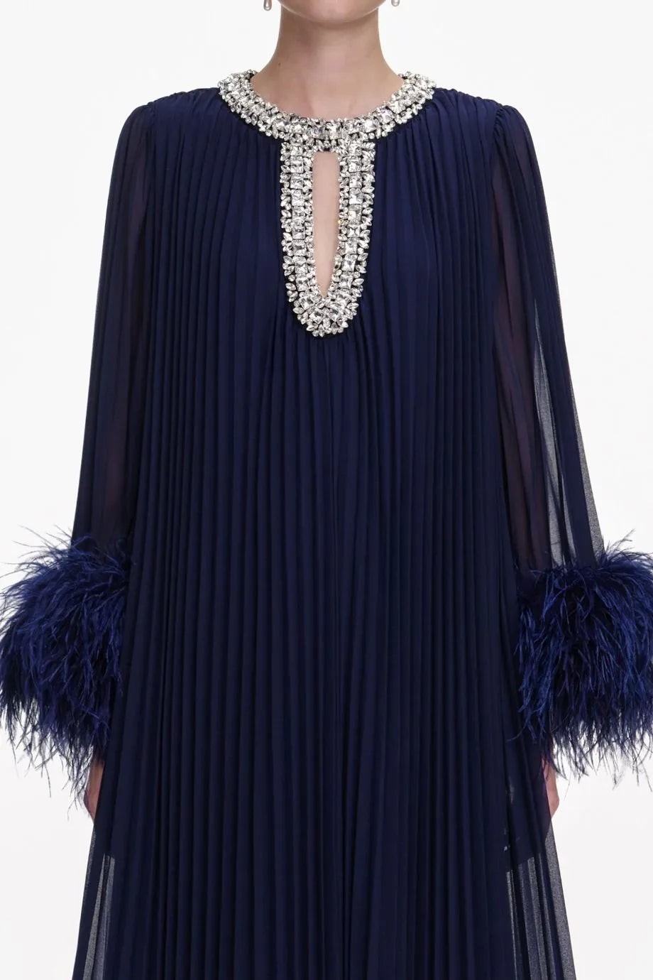 Chiffon Feather Evening Dress in Blue