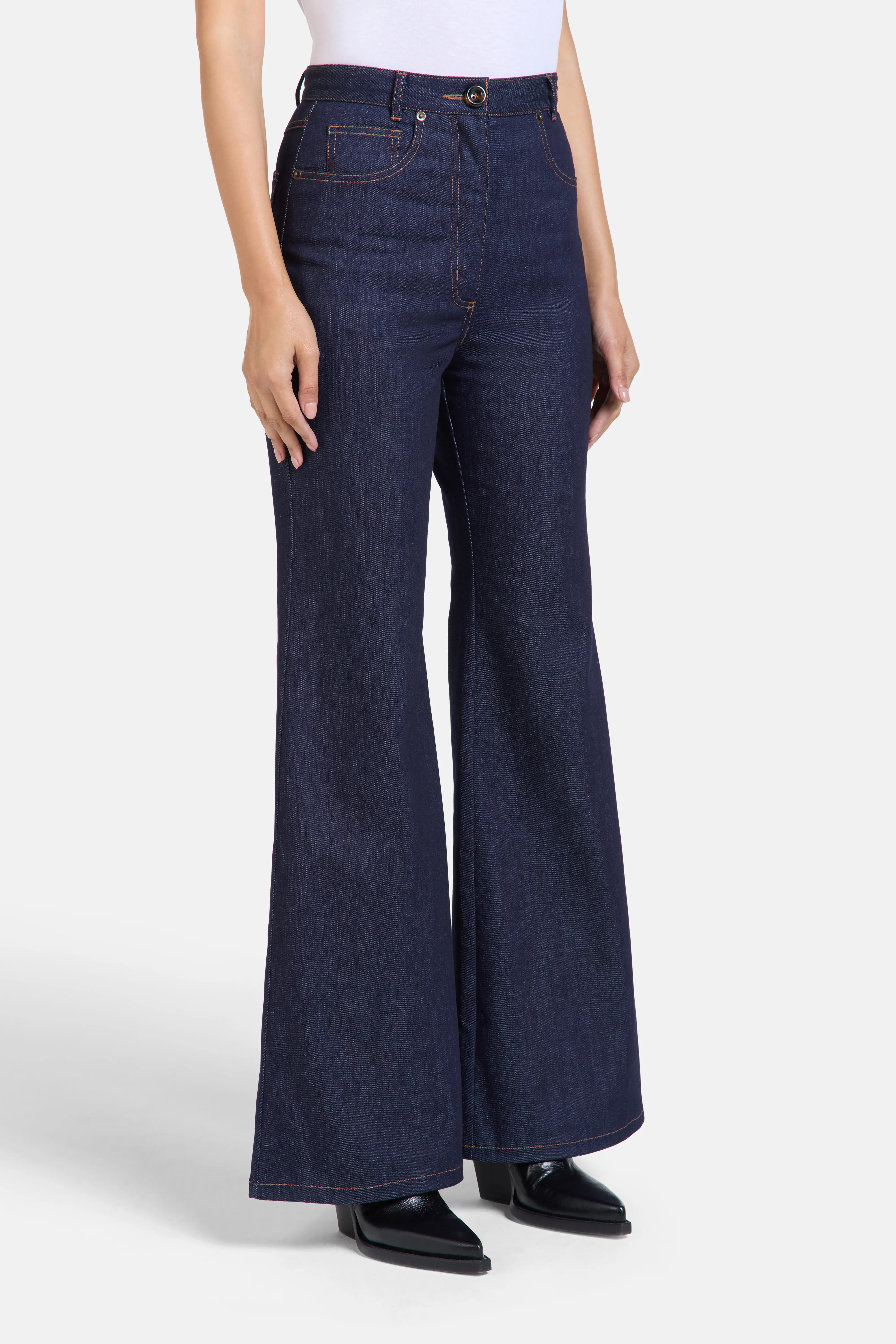 Pamela Denim Cotton Flared Jeans in Blue