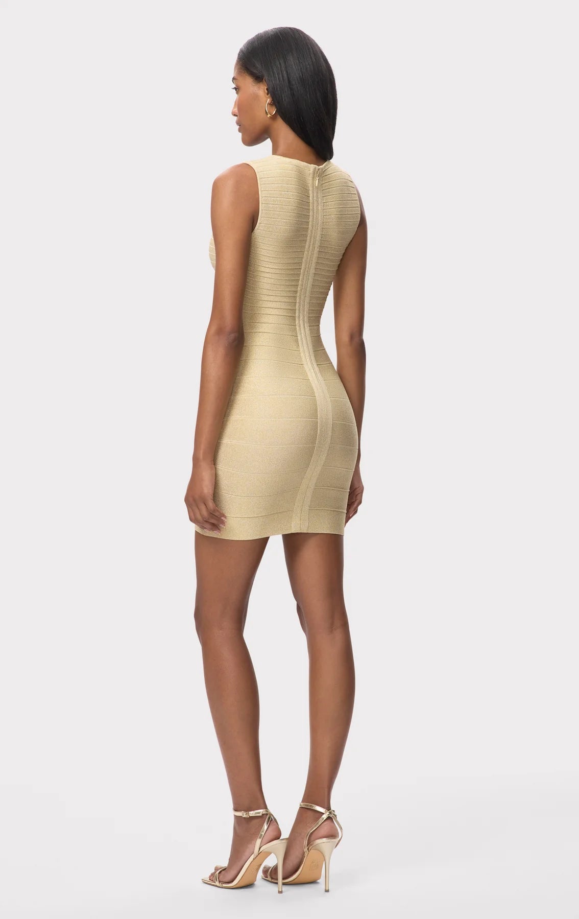 Mirabel Sleeveless Metallic Bandage Knit Mini Dress in Gold