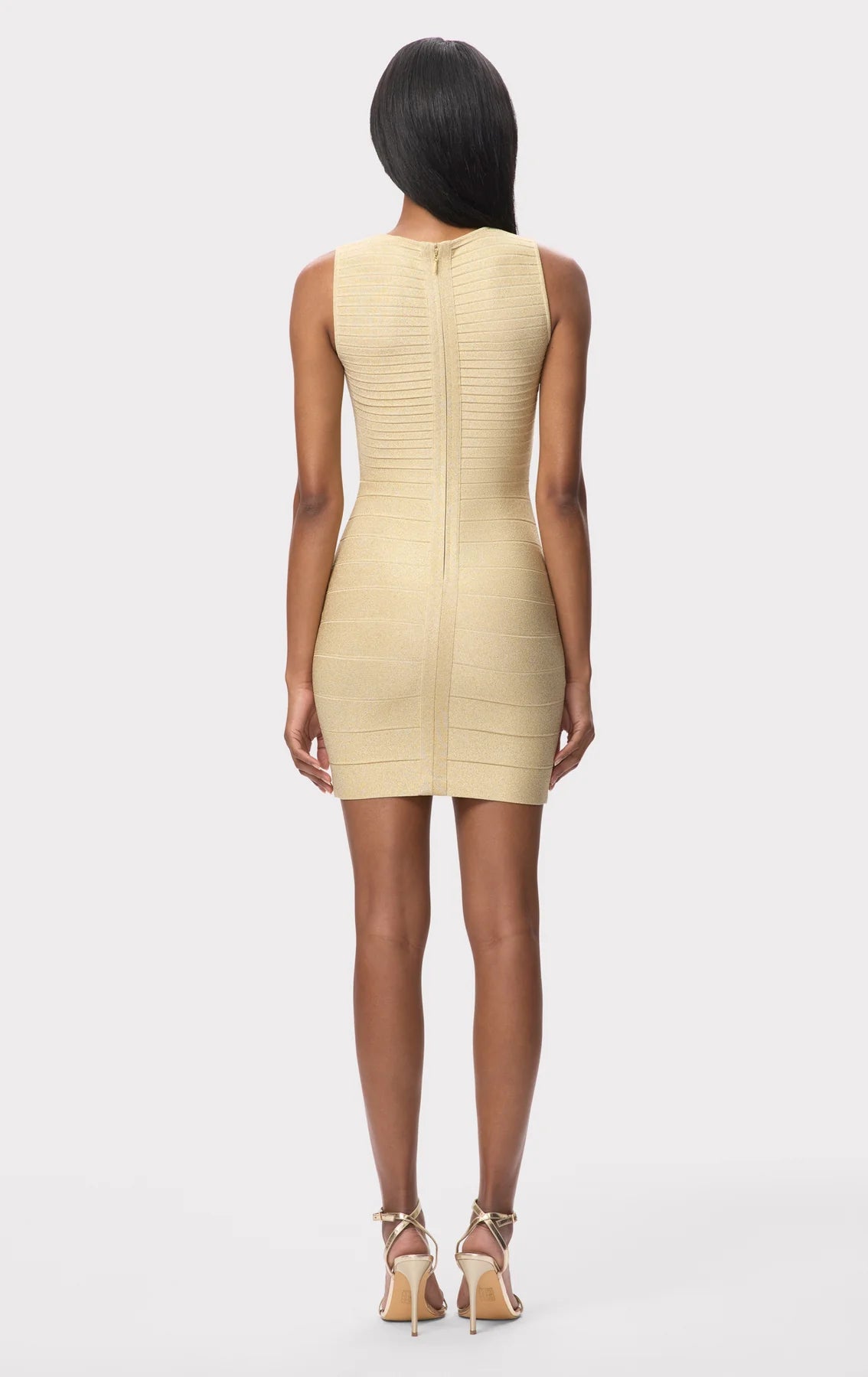 Mirabel Sleeveless Metallic Bandage Knit Mini Dress in Gold