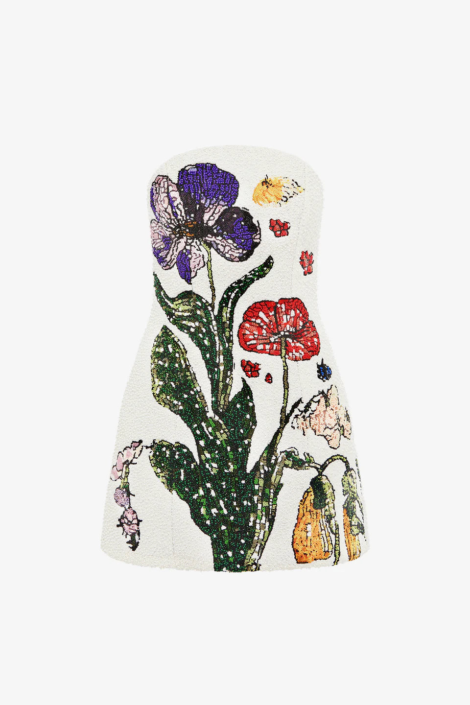 Rosario Beaded Wildflowers Floral Mini Dress in White