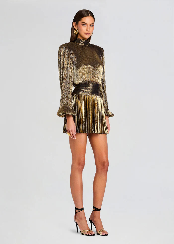 Freja High Neck Mini Dress in Gold
