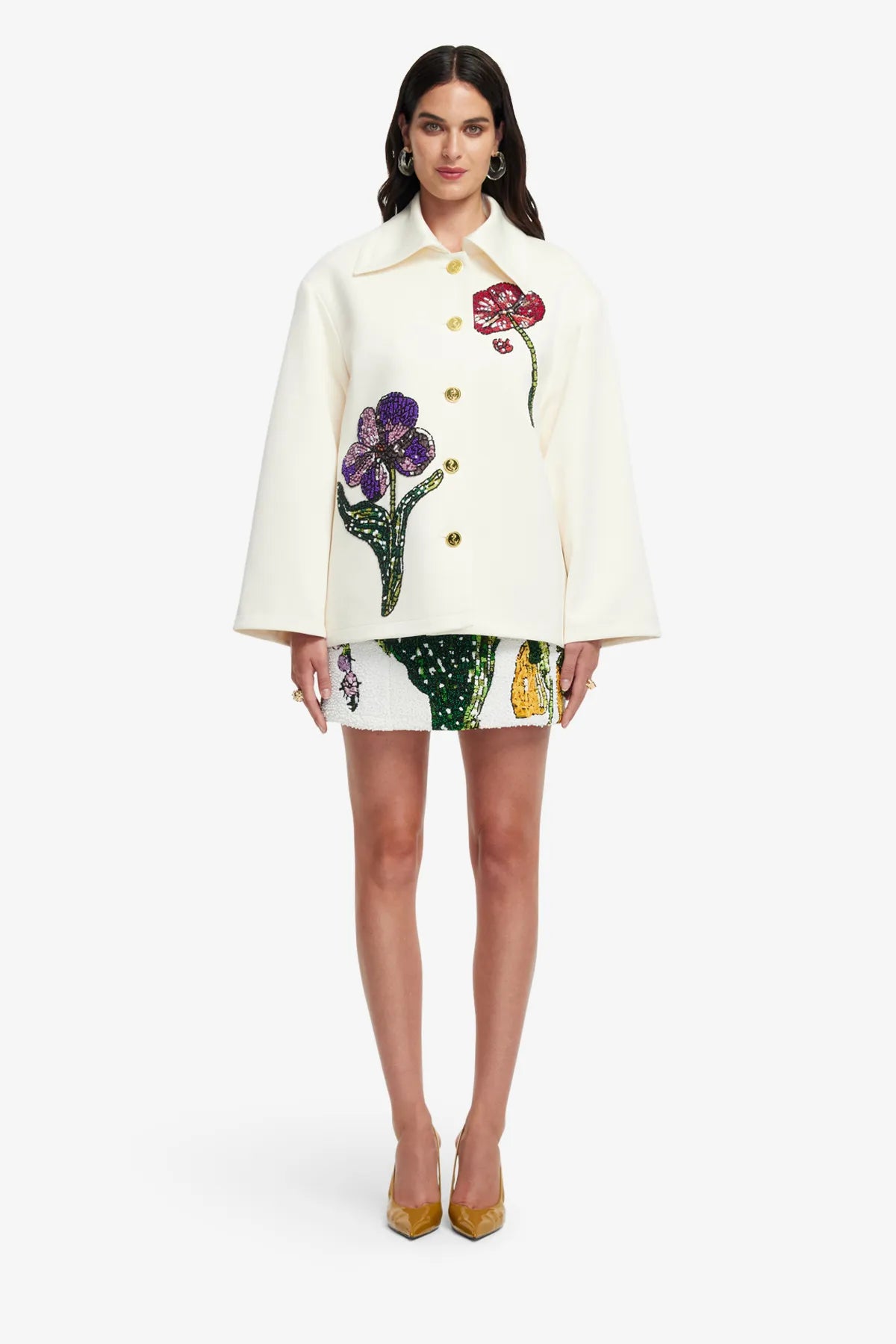 Leyna Wildflowers Embellished Jacket in White