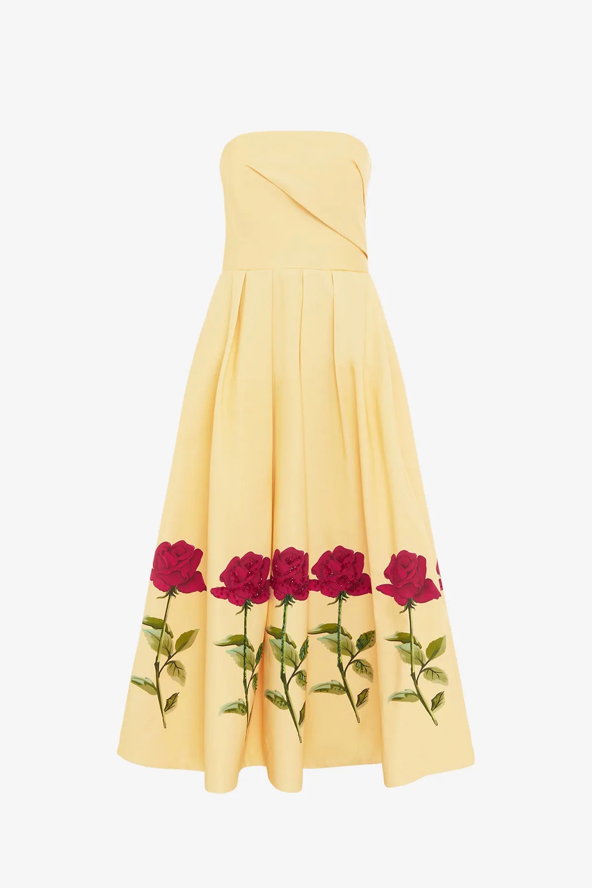 Lynn Embellished Rose Sleeveless Bustier Cotton Midi Dress in Beige