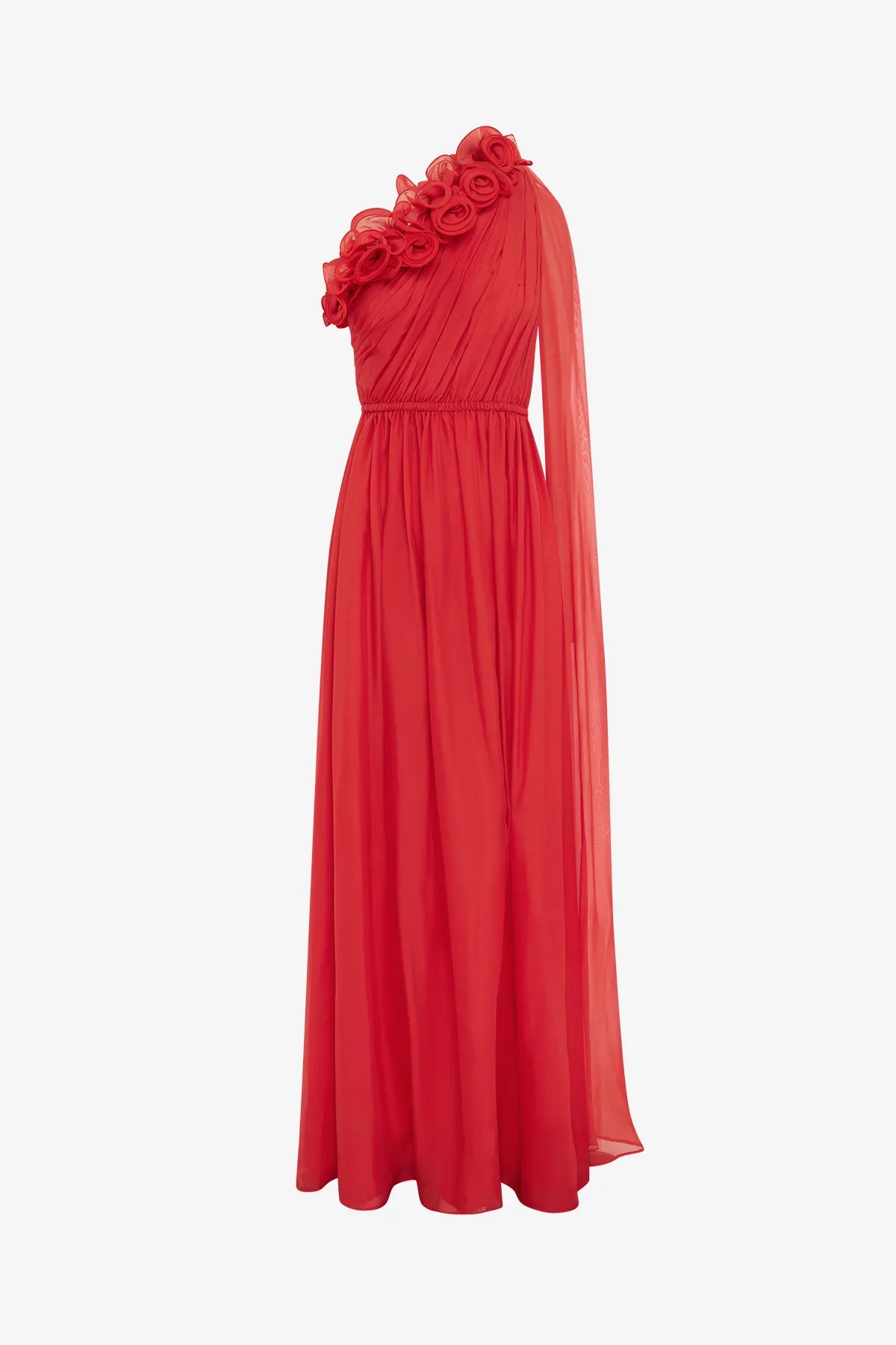 Jenni One Shoulder Silk Maxi Dress in Red