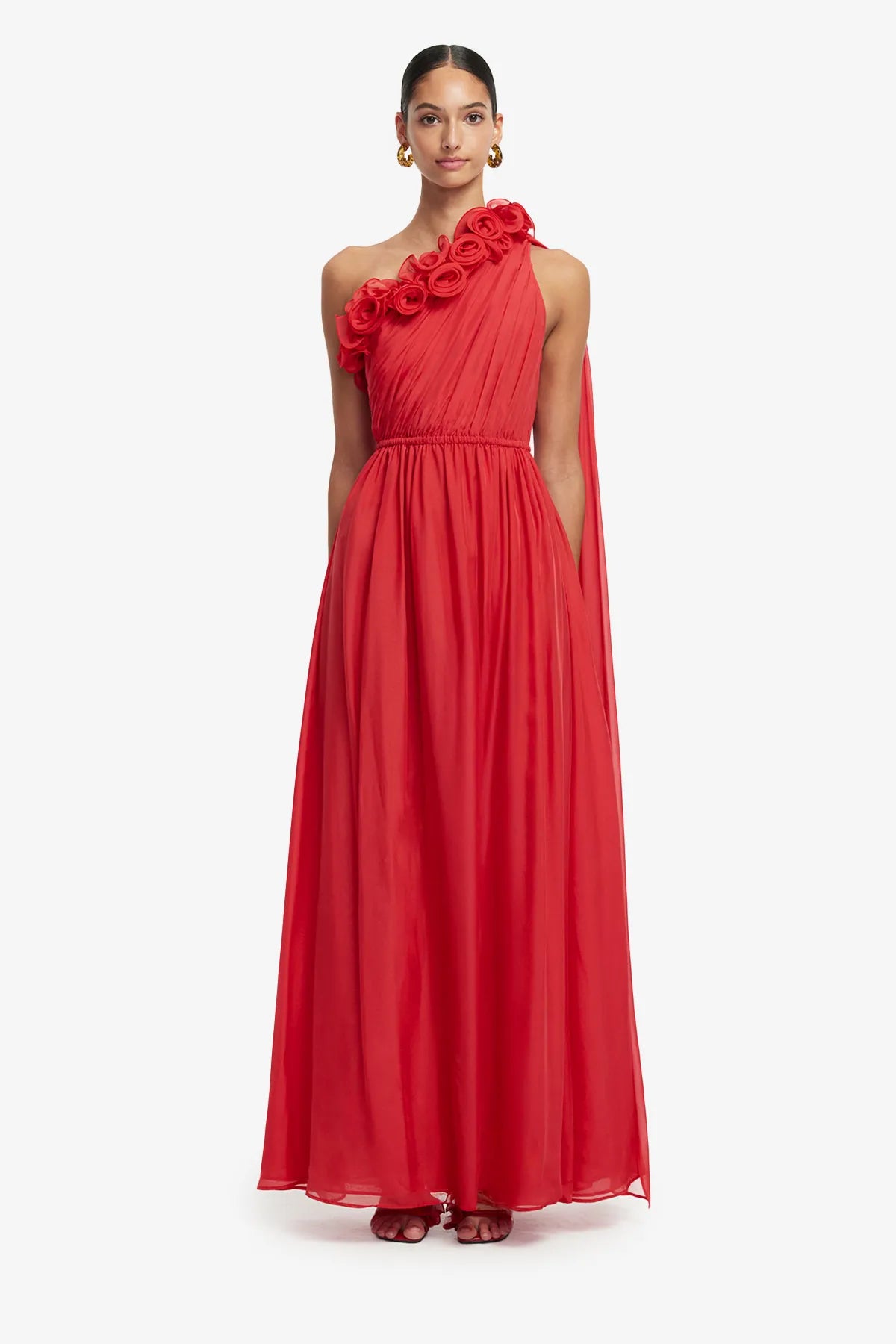 Jenni One Shoulder Silk Maxi Dress in Red