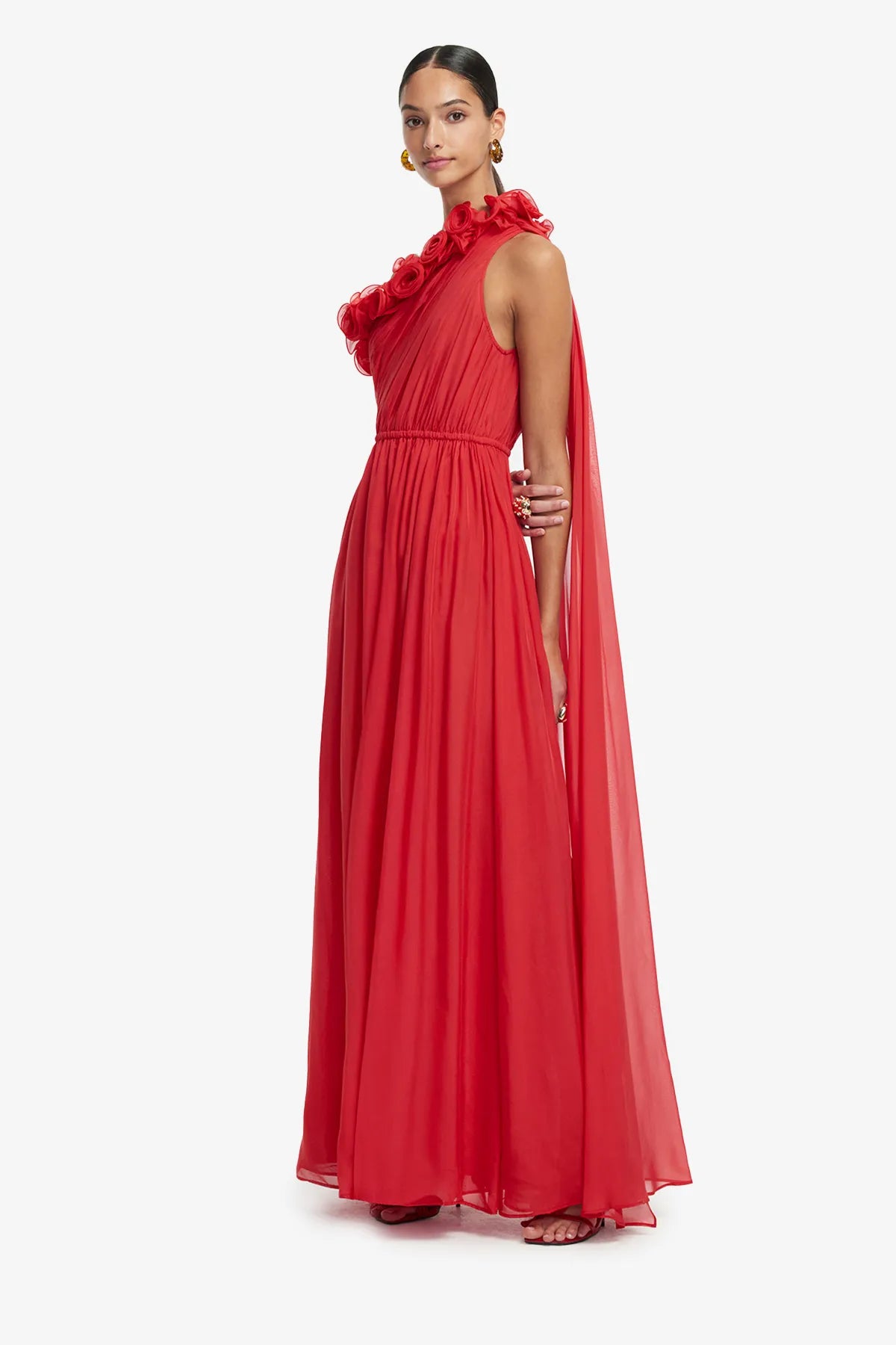 Jenni One Shoulder Silk Maxi Dress in Red