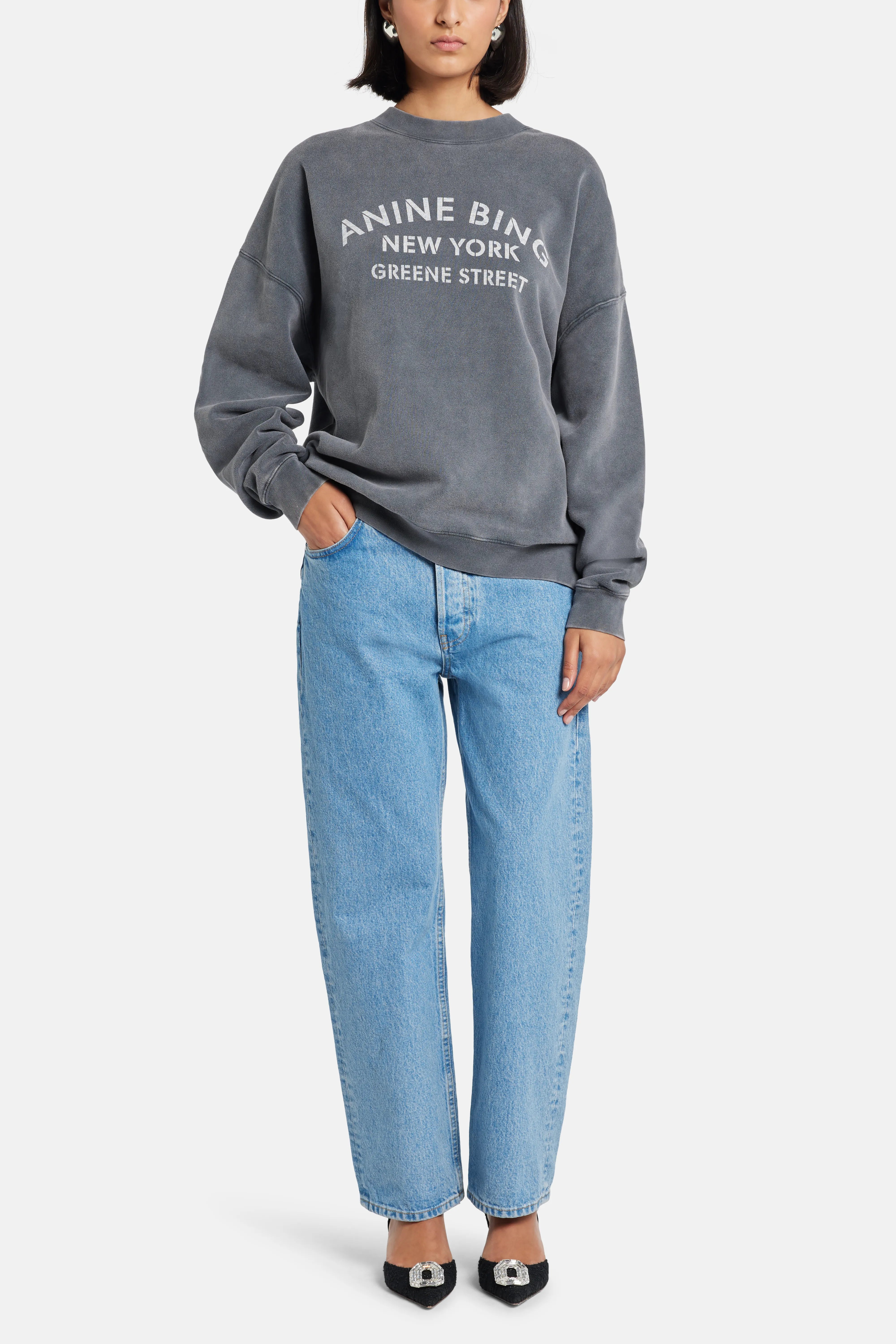 Miles New York Cotton Crew Neck Sweatshirt in Grey