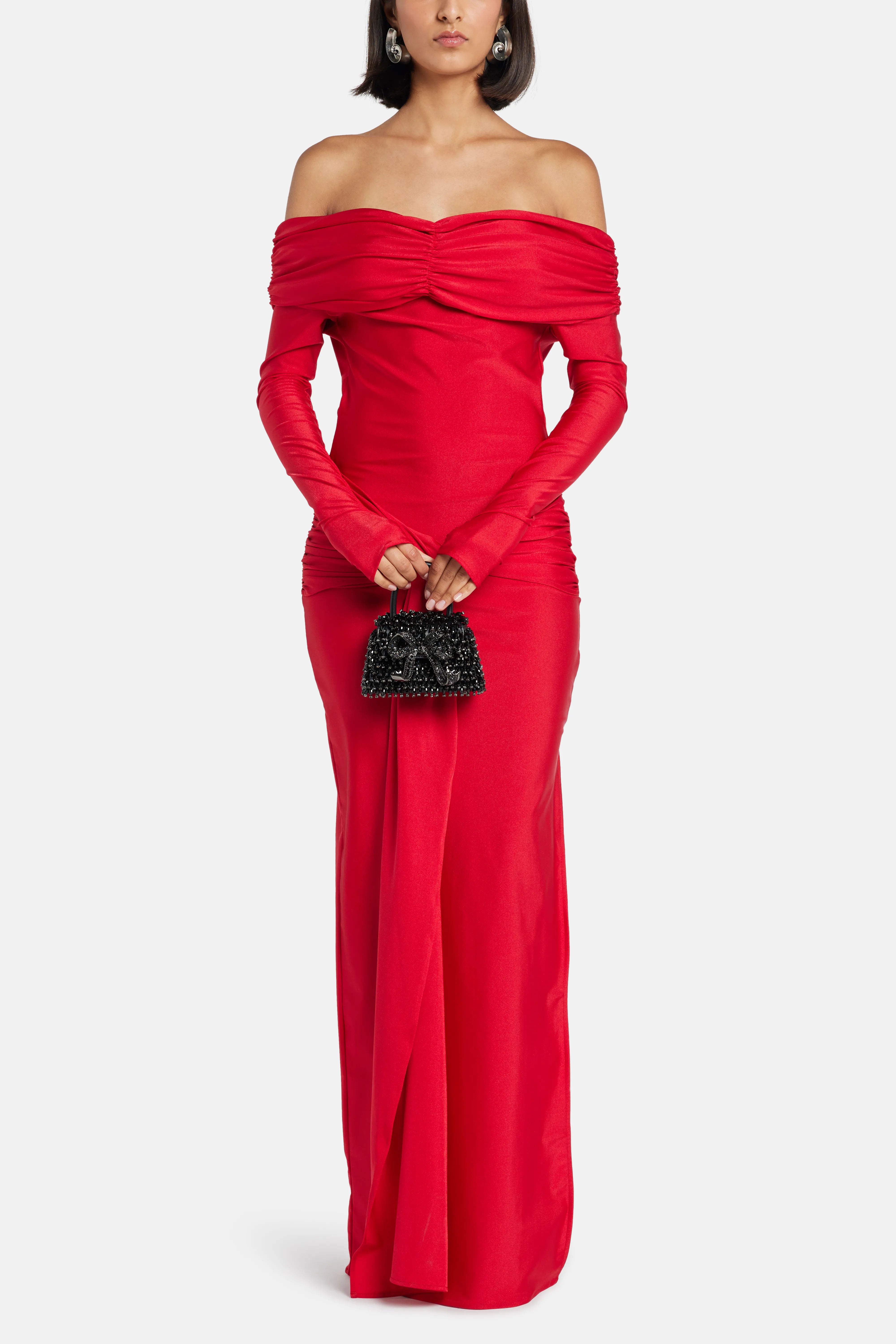 Haiku Off Shoulder Maxi Dress in Red