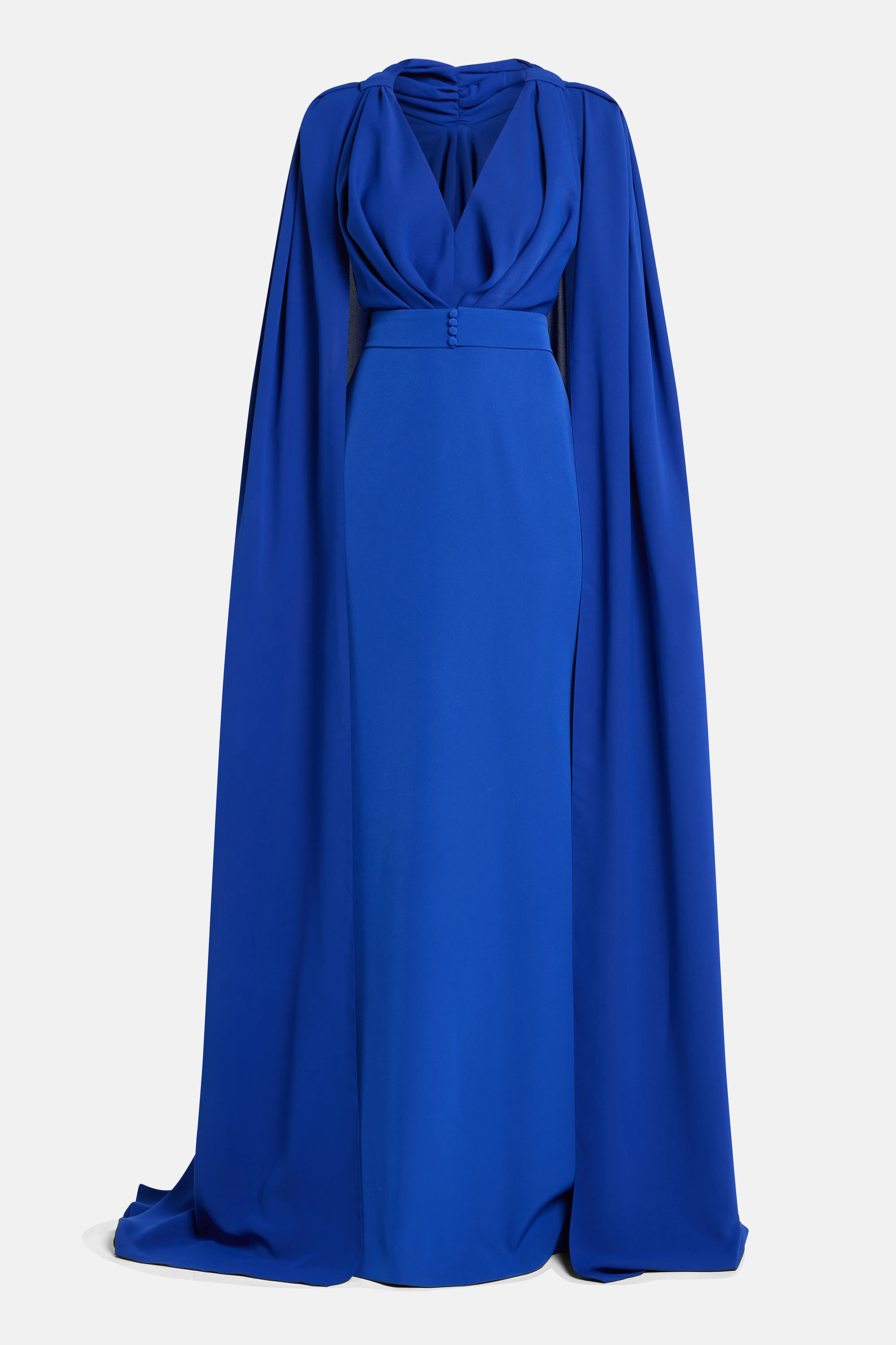 Dalal Cape Sleeves Evening Gown in Blue