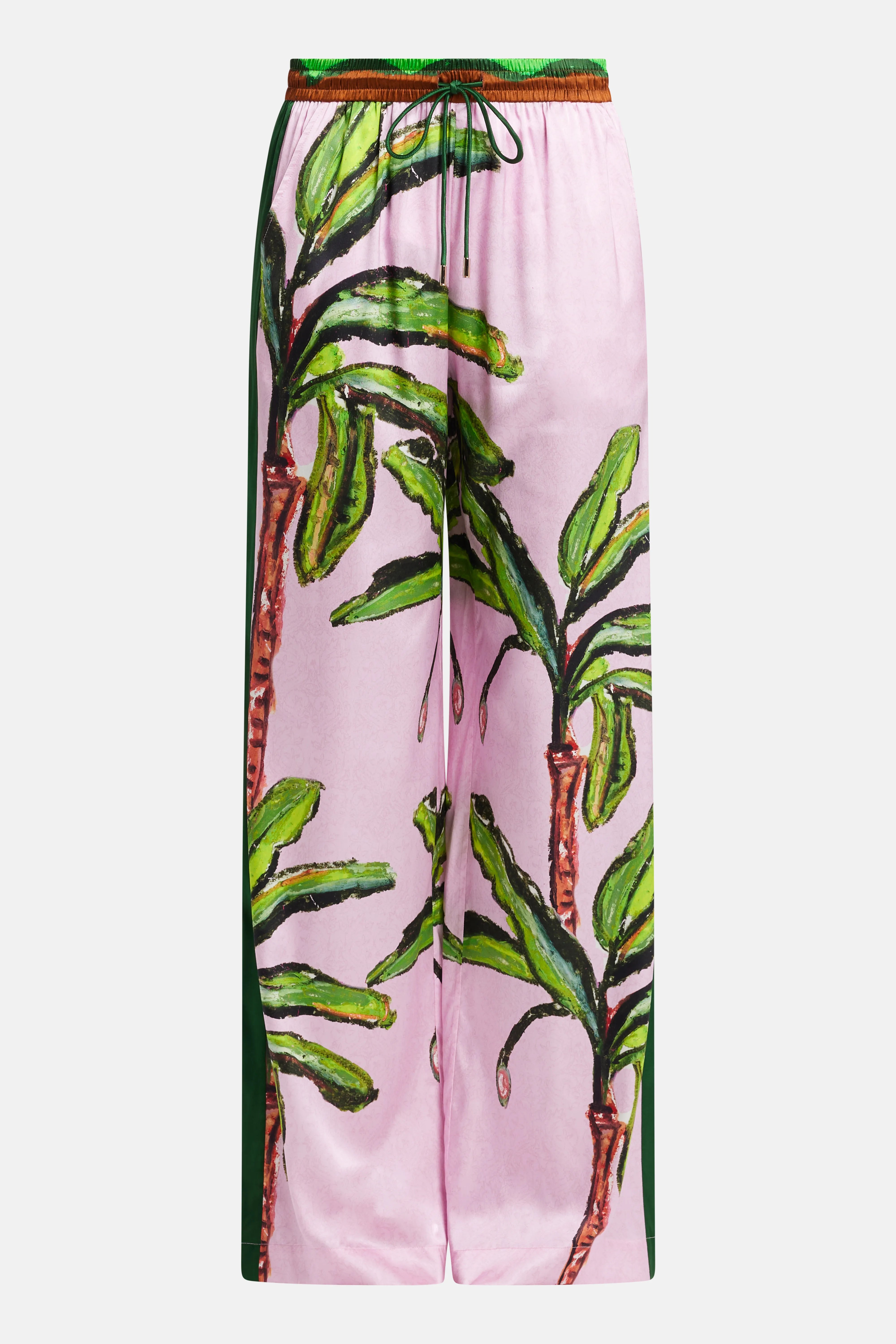 Kumulau Silk Lounge Drawstring Wide Legged Pants in Pink