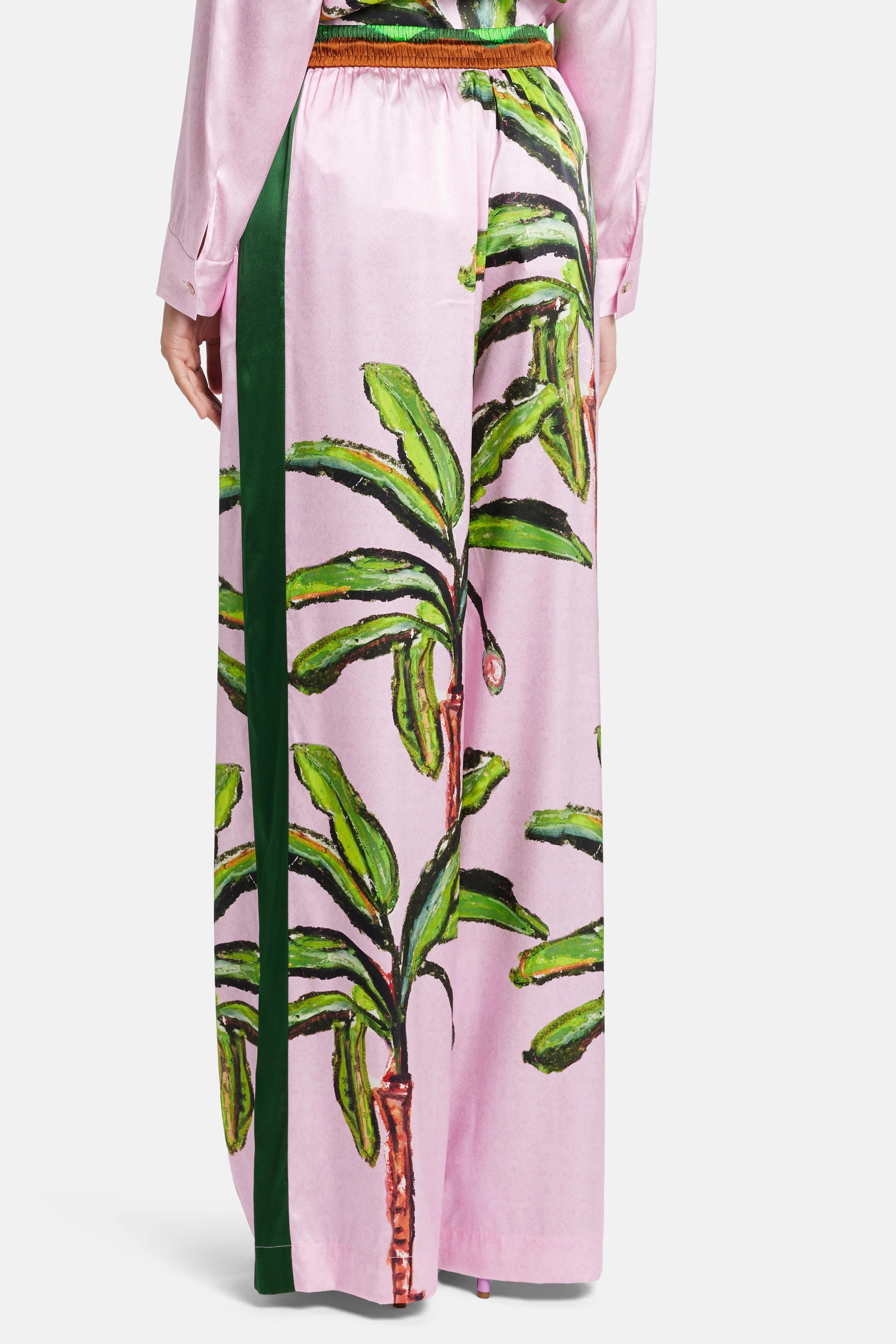 Kumulau Silk Lounge Drawstring Wide Legged Pants in Pink