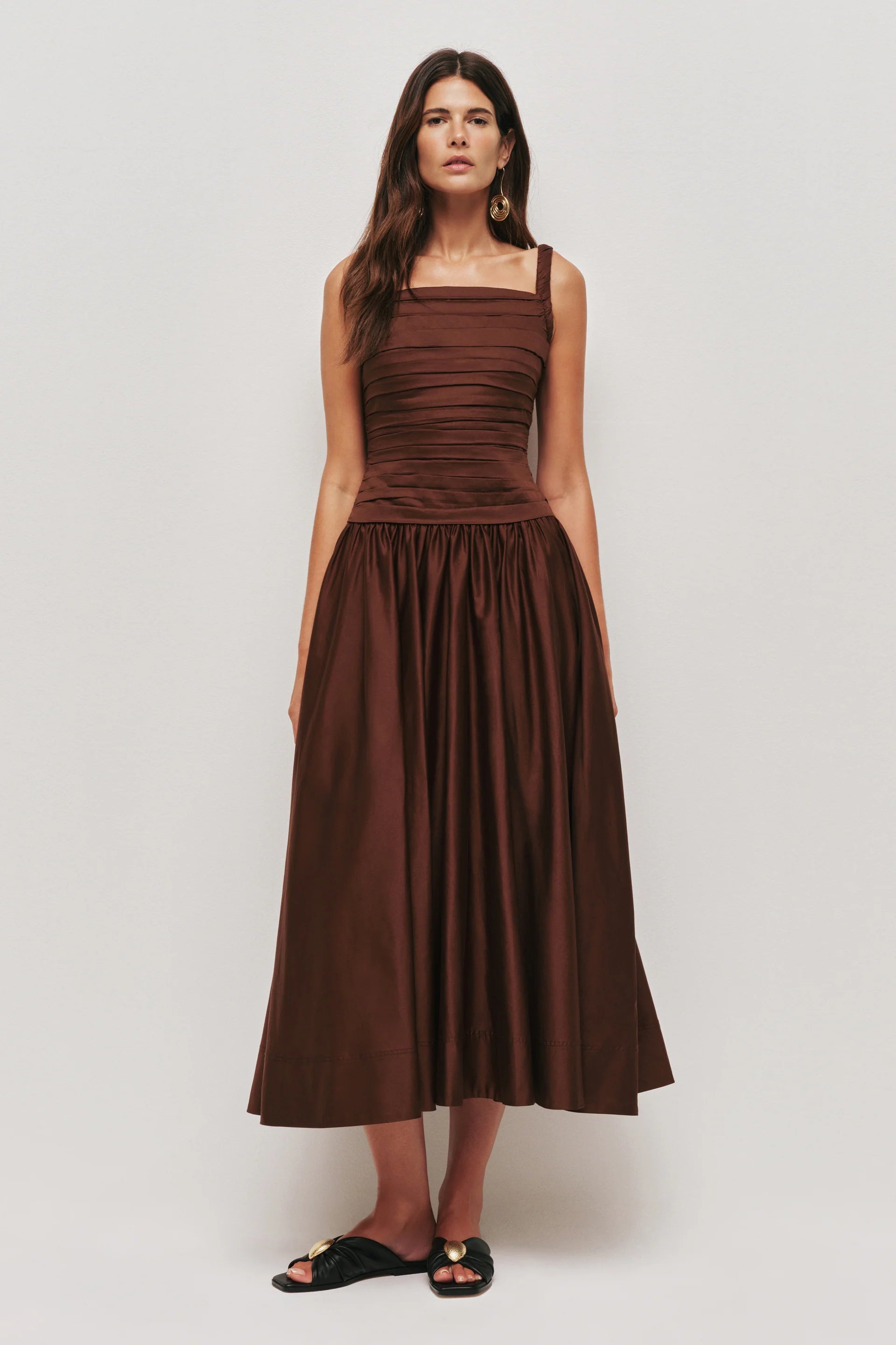 Star Sleeveless Midi Dress Brown