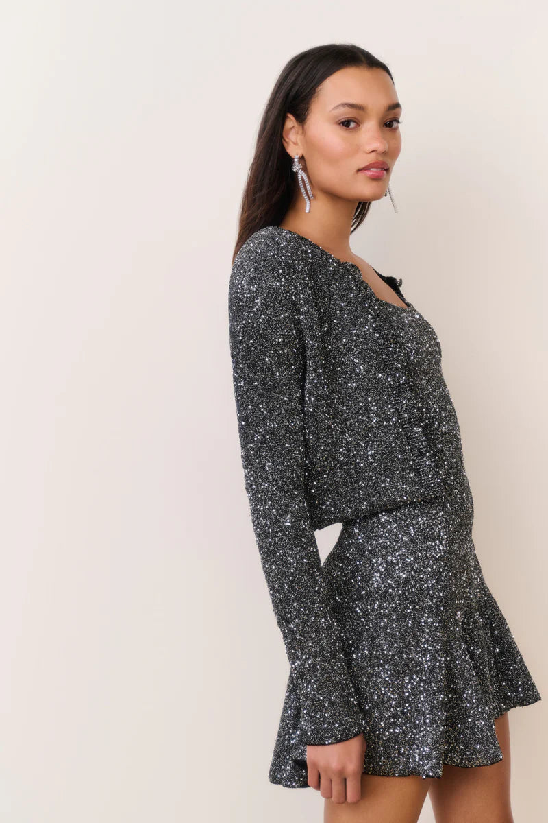 Ferra Cropped Knit Cardigan In Grey