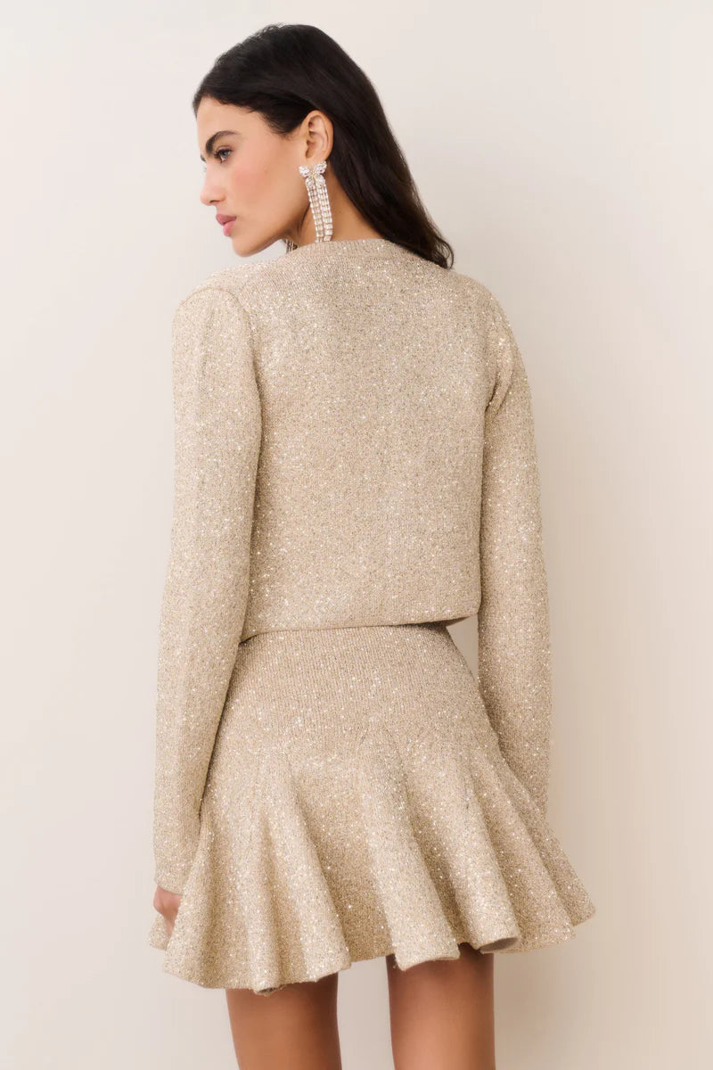 Ferra Cropped Knit Cardigan In Gold