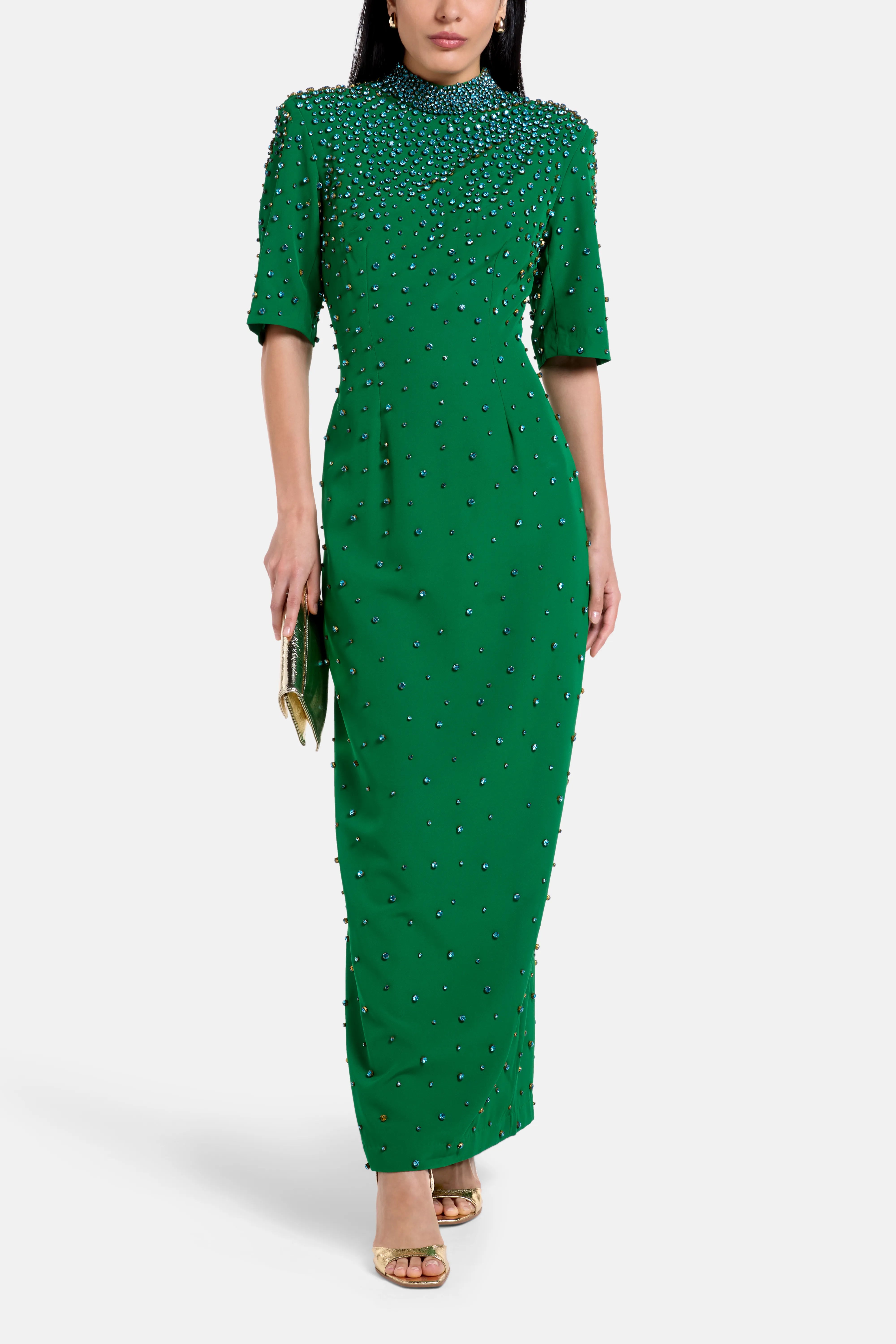 Crystal Embellished Evening Dress in Green