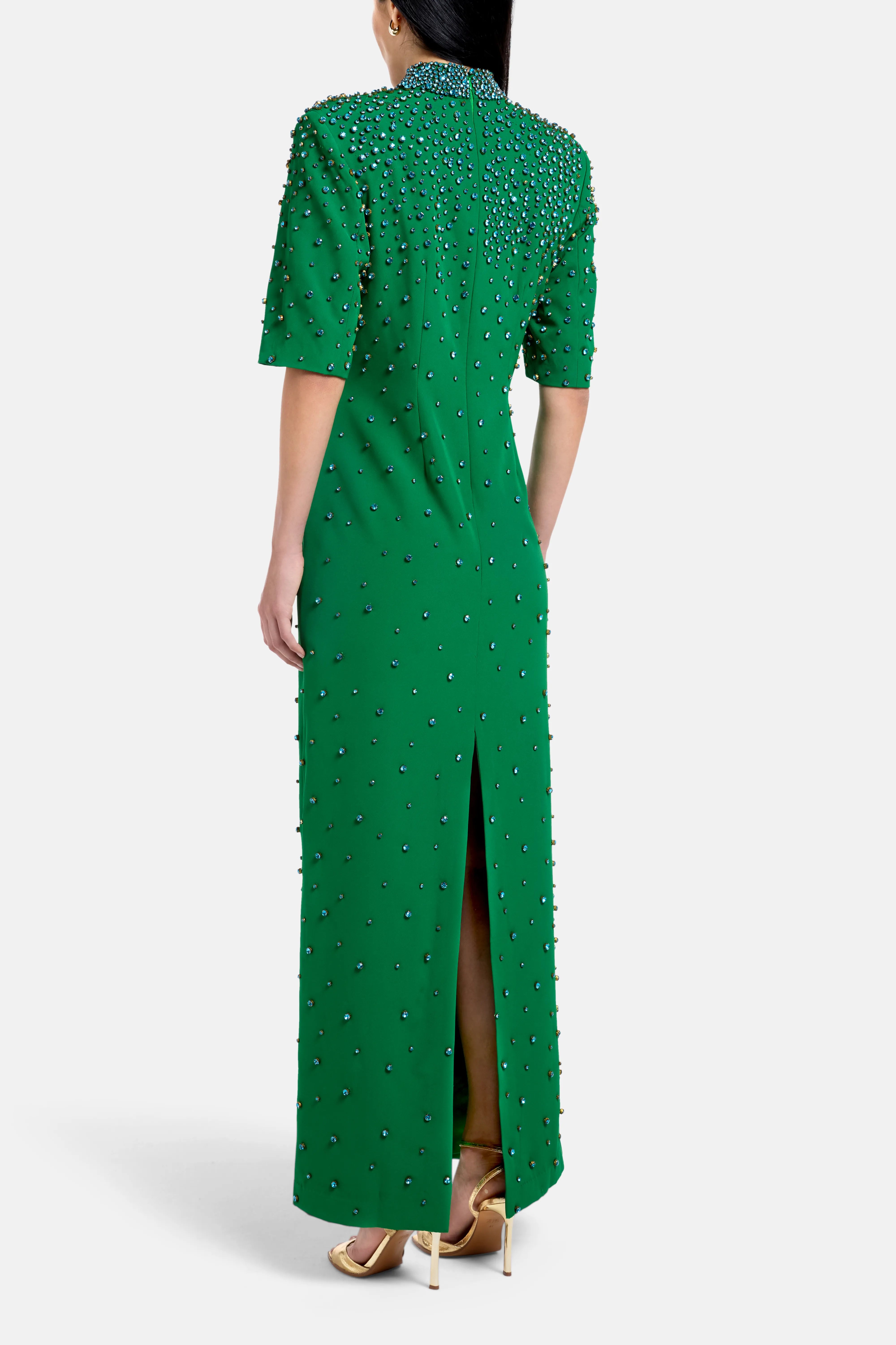 Crystal Embellished Evening Dress in Green