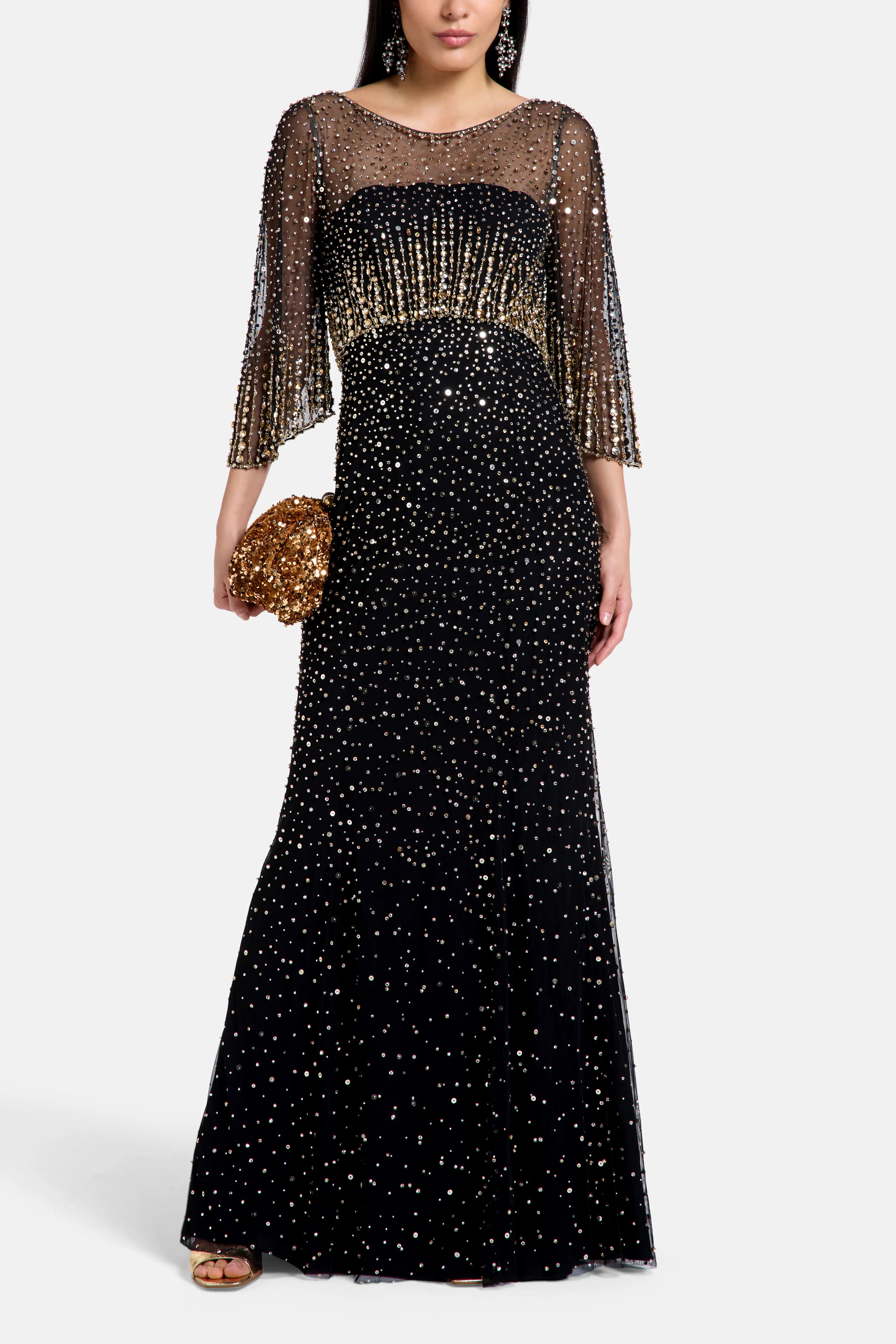 Kiya Embellished Evening Dress in Black