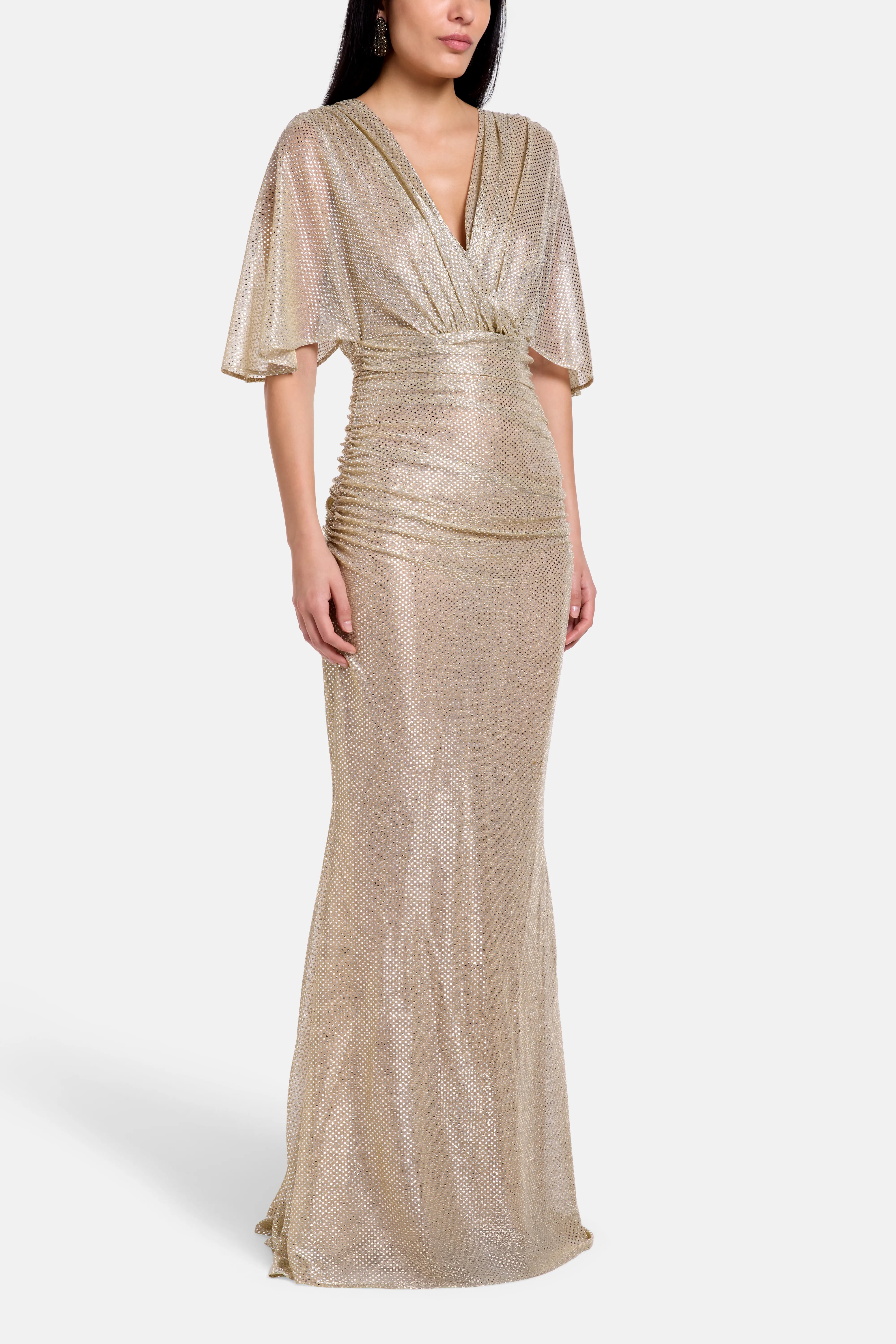 Mermaid Voile Shimmer Evening Dress in Gold