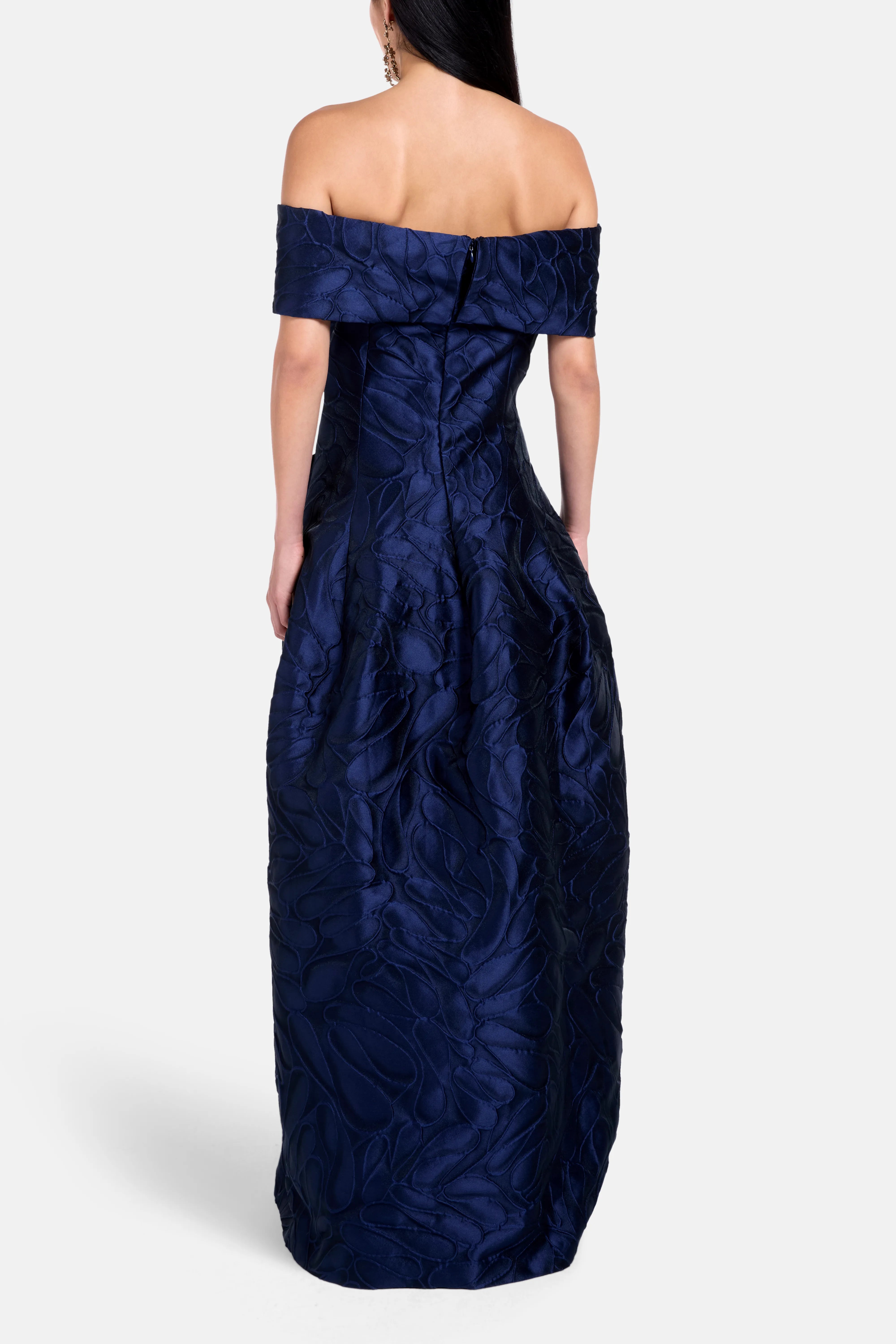 Honeydrop Jacquard Off Shoulder Evening Dress in Blue