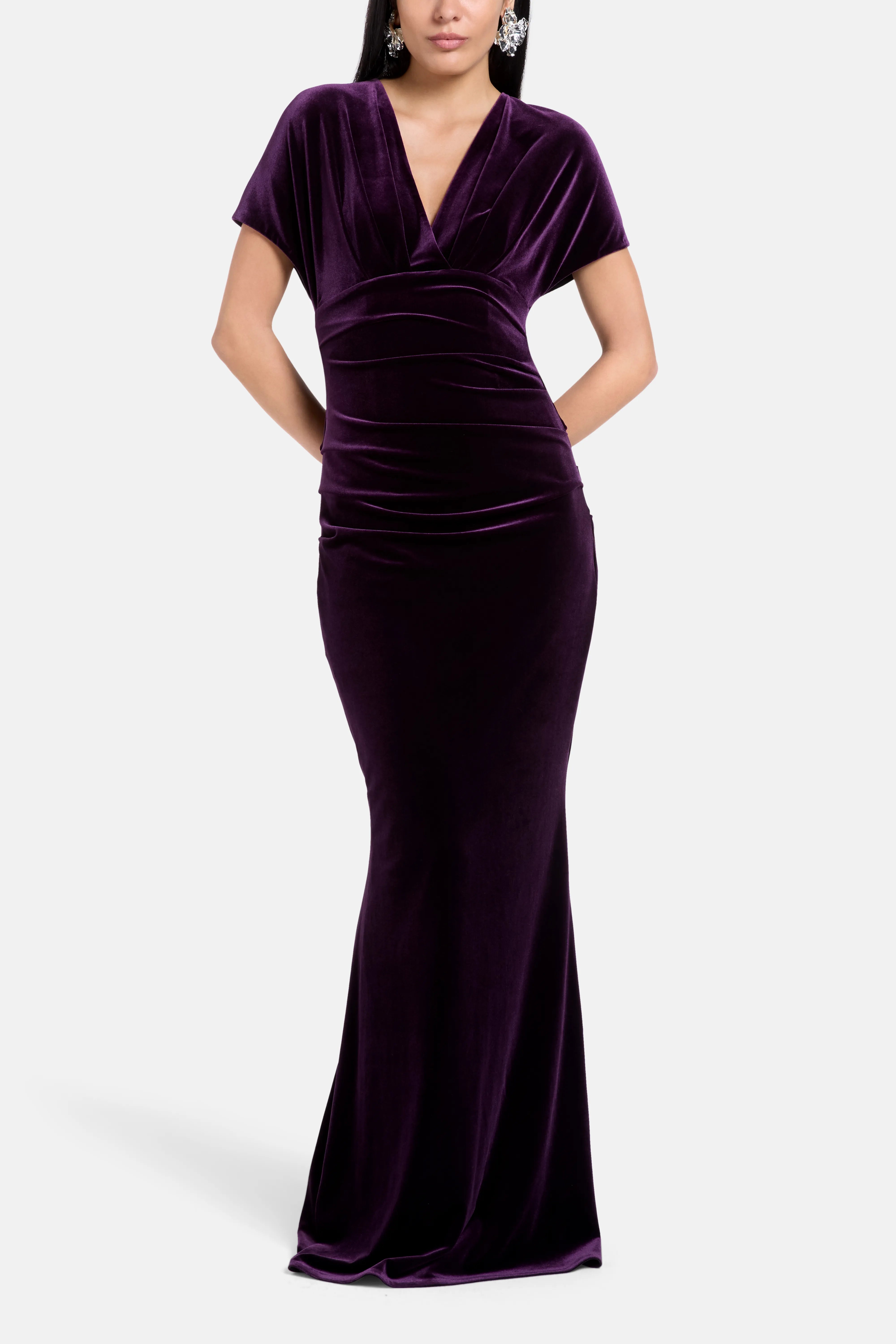 Stretch Velvet Evening Dress in Purple