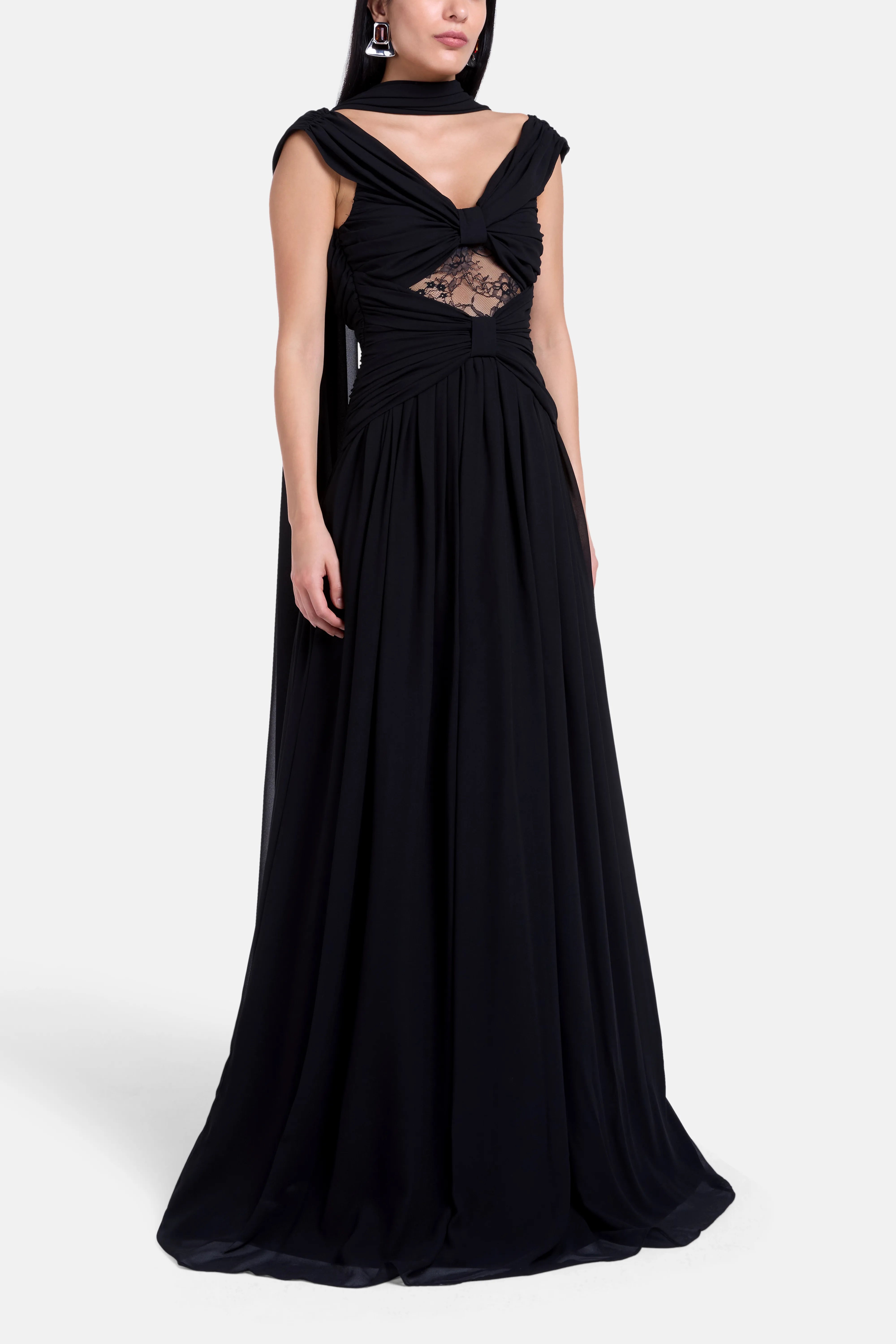 Aaliyah Maxi Dress in Black with Scarf