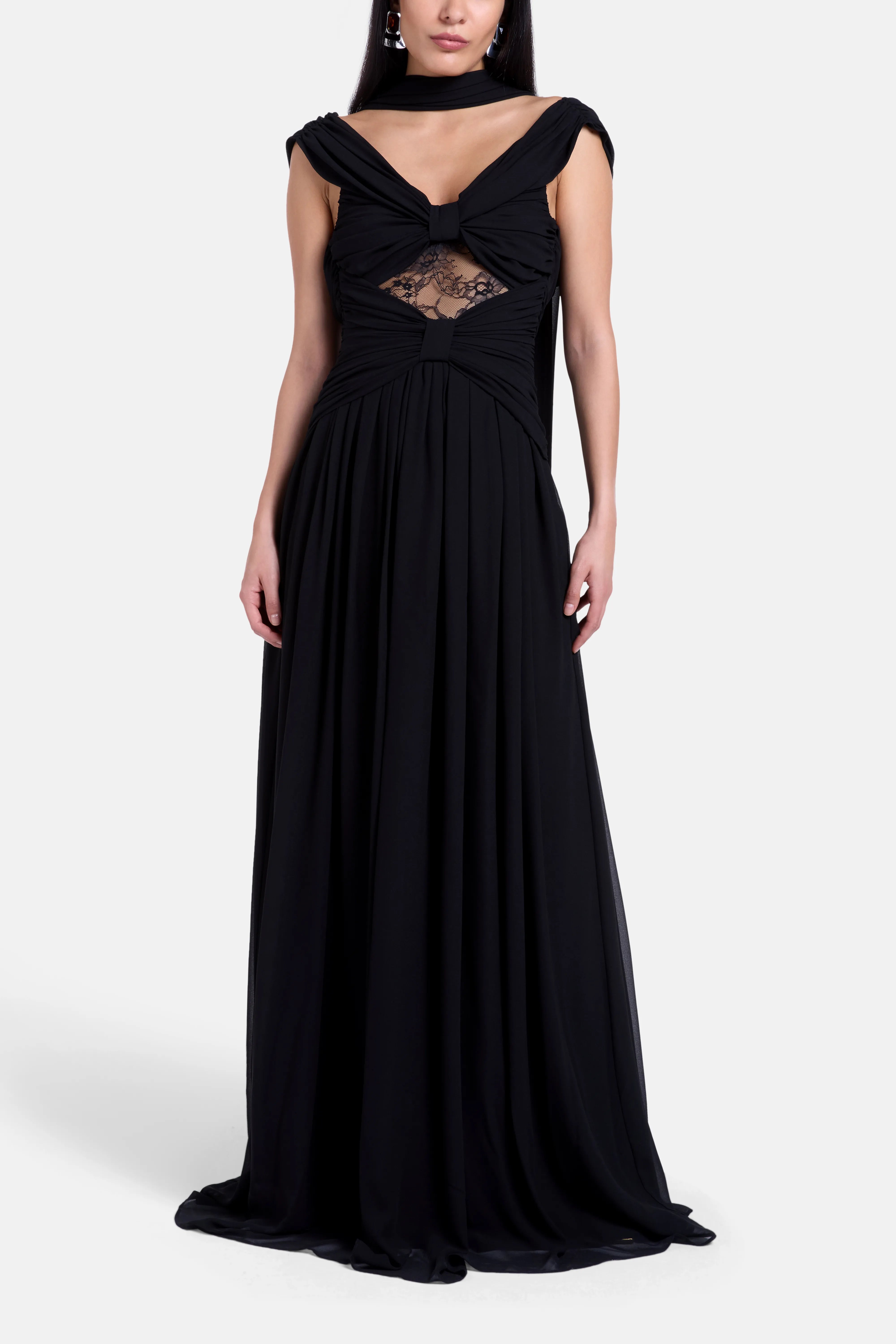Aaliyah Maxi Dress in Black with Scarf