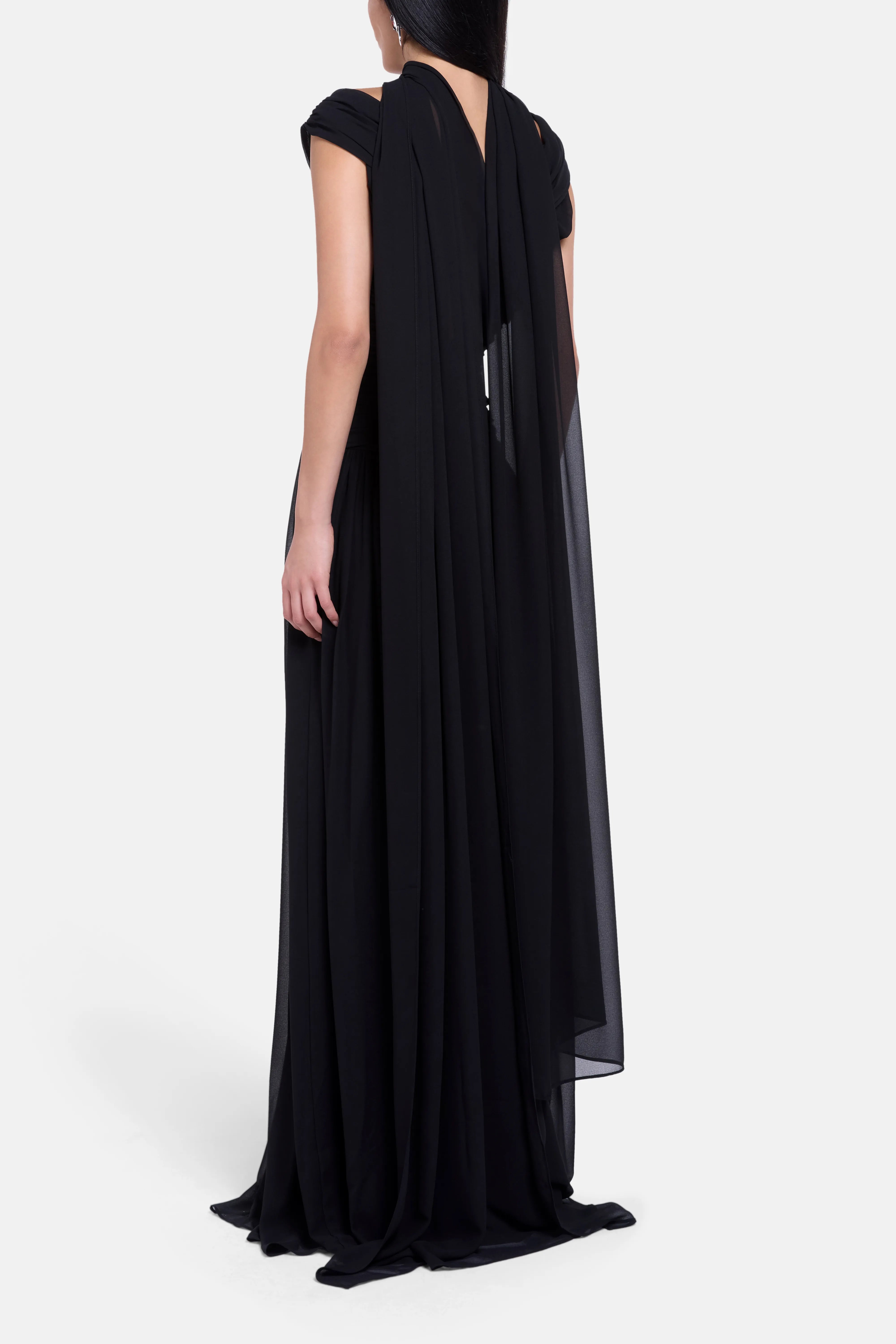 Aaliyah Maxi Dress in Black with Scarf