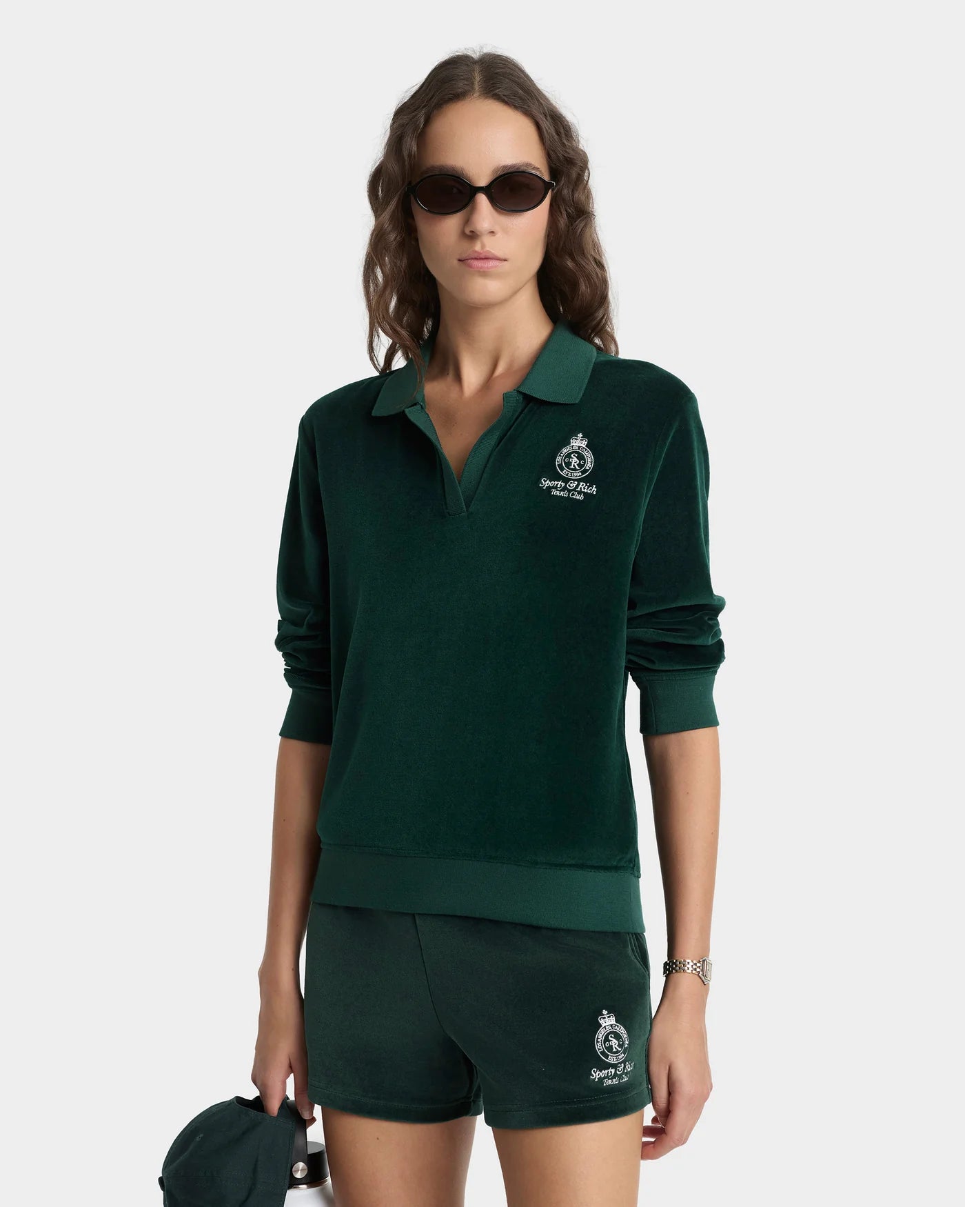 Crown Cotton Tennis Velour Short in Green