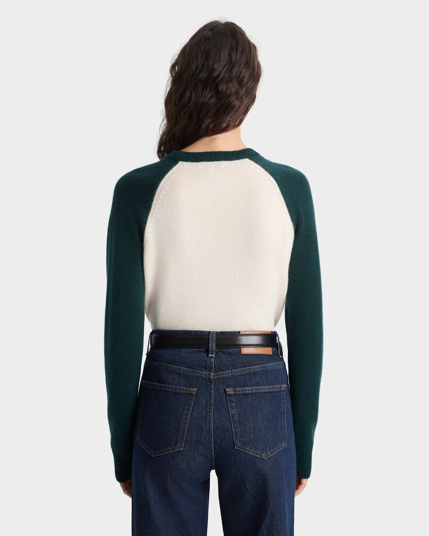 Syracuse Cashmere Wool Baseball Jumper Sweater in Beige and Green