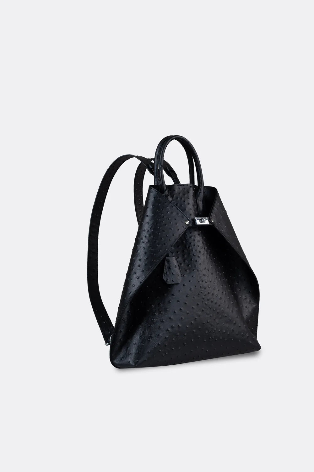 Closer Embossed Ostrich Leather Backpack in Black