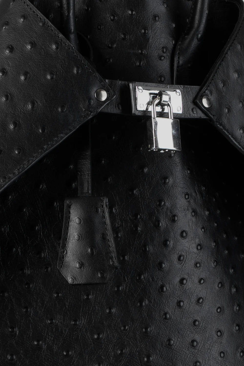 Closer Embossed Ostrich Leather Backpack in Black