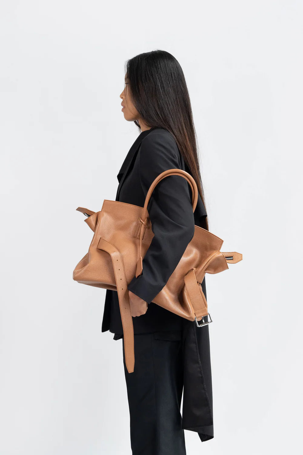 Affix Grain Leather Shoulder Bag in Brown