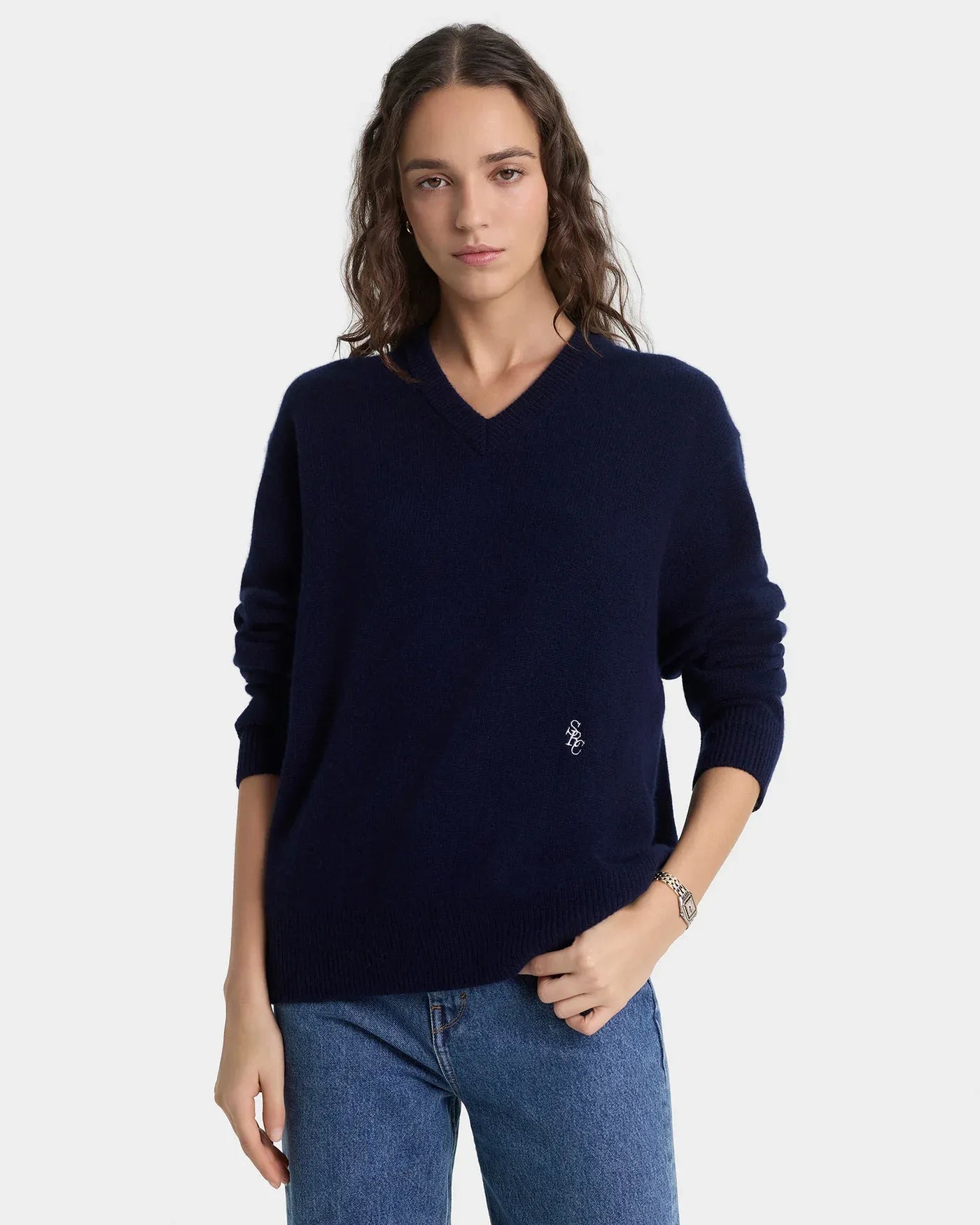 SRC Cashmere V Neck Sweater in Blue