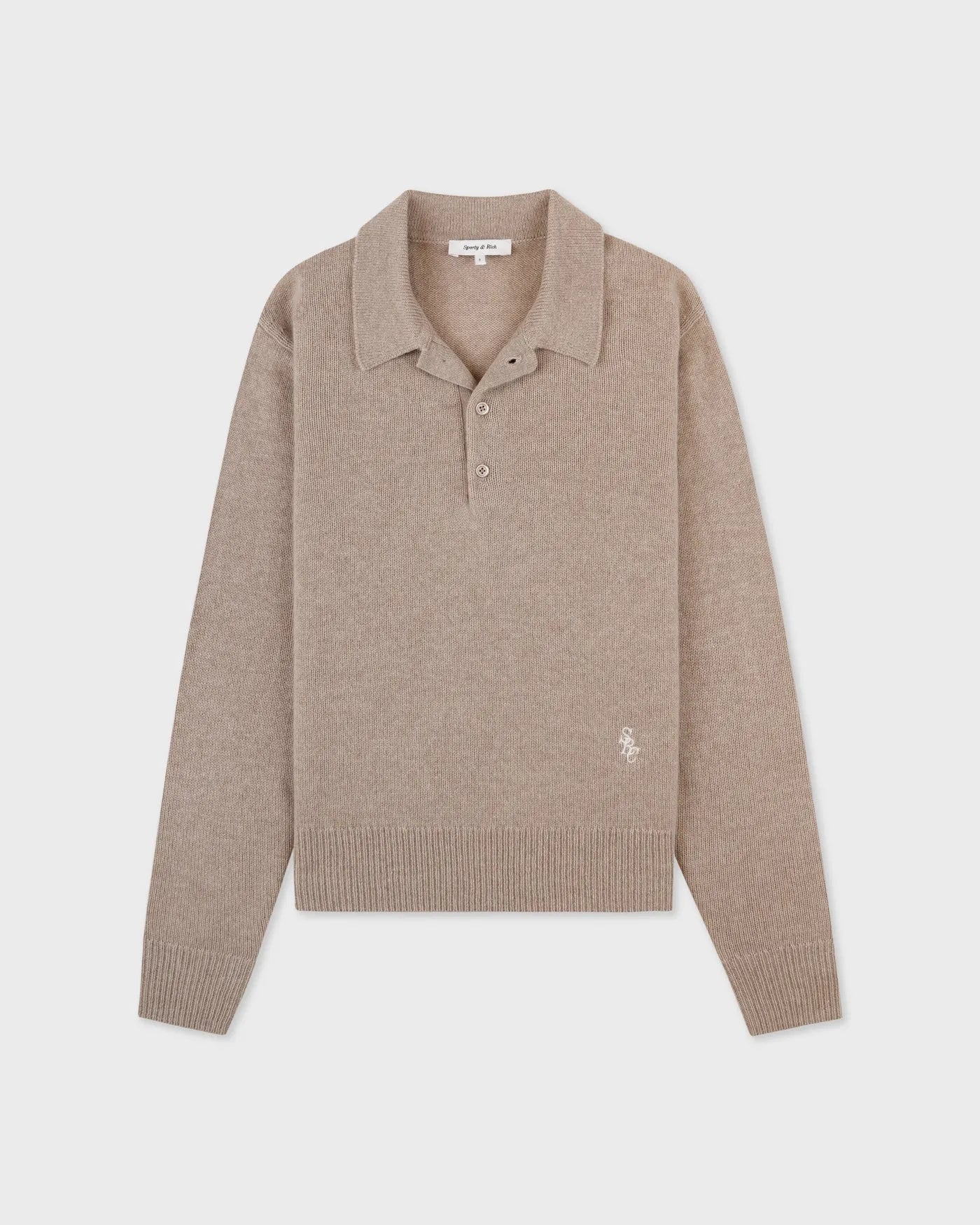 SRC Cashmere Long Sleeve Polo in Beige