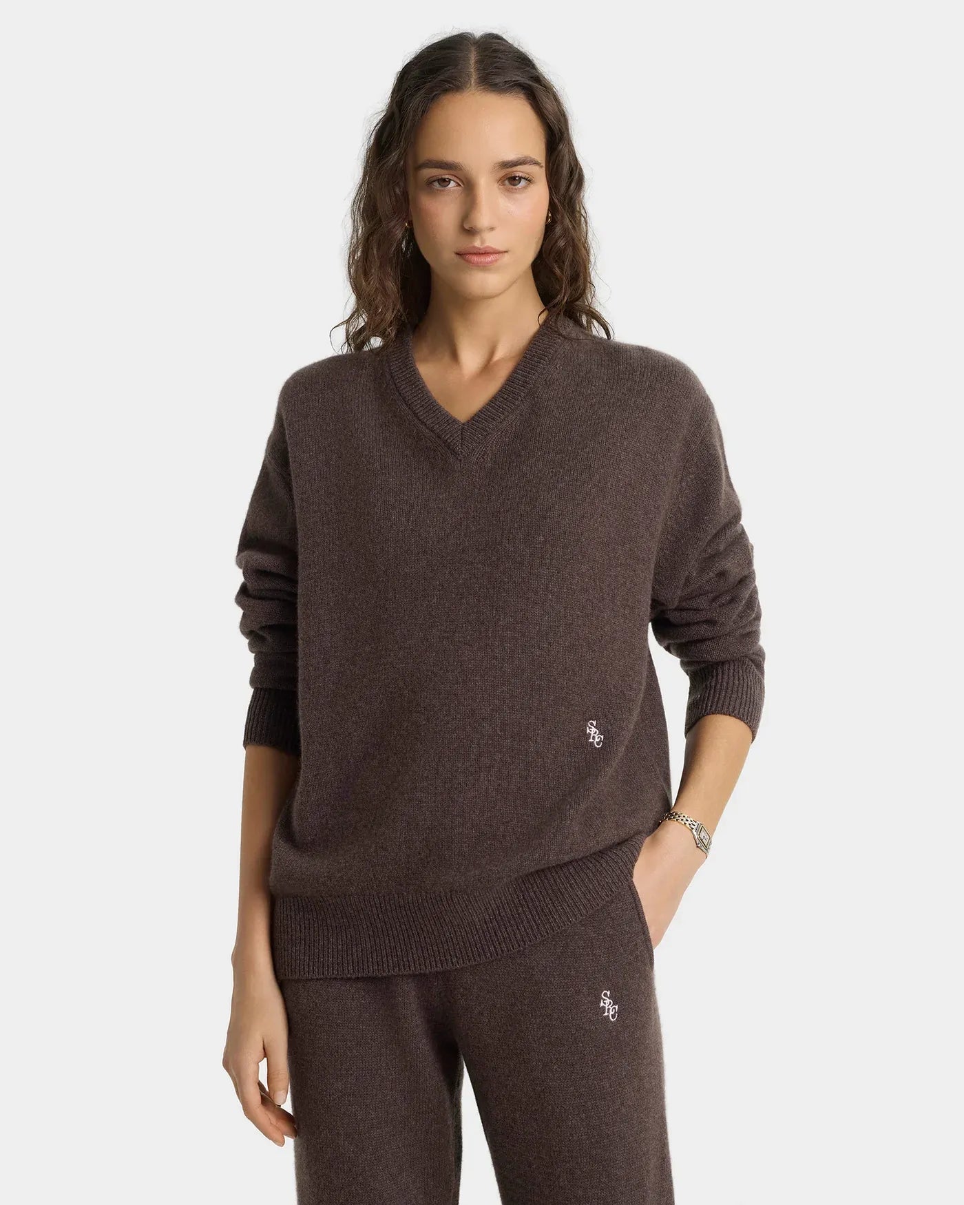 SRC Cashmere V Neck Sweater in Brown
