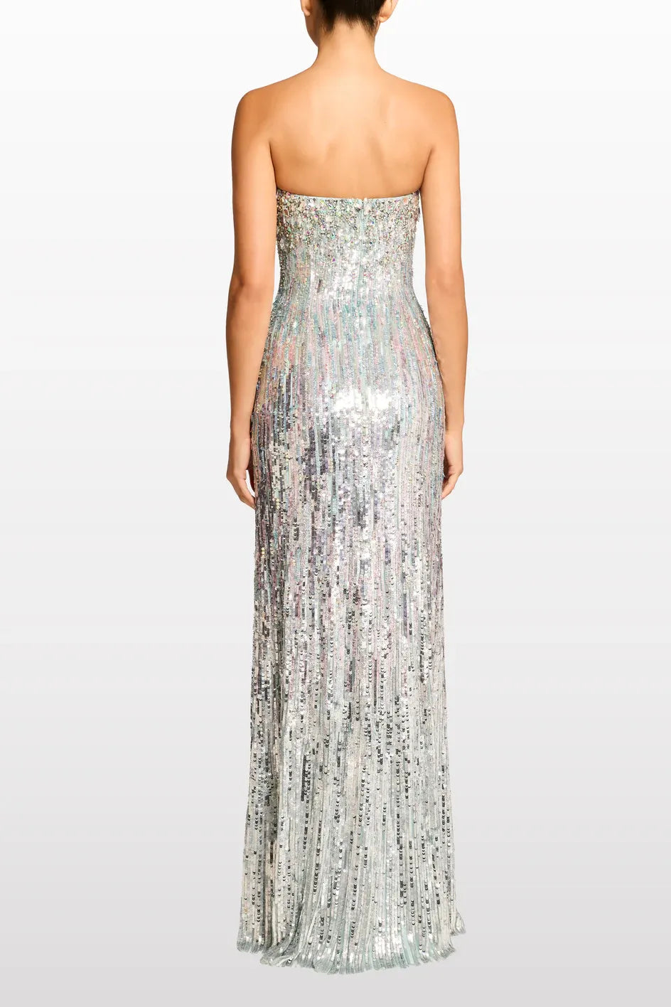 Honesty Strapless Sequin Evening Dress in Silver