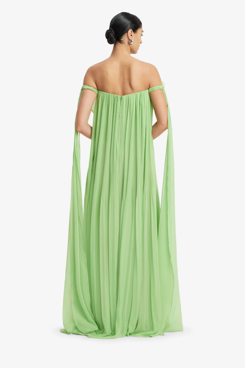 Jaclyn Draped Off Shoulder Cape Floral Maxi Dress in Green