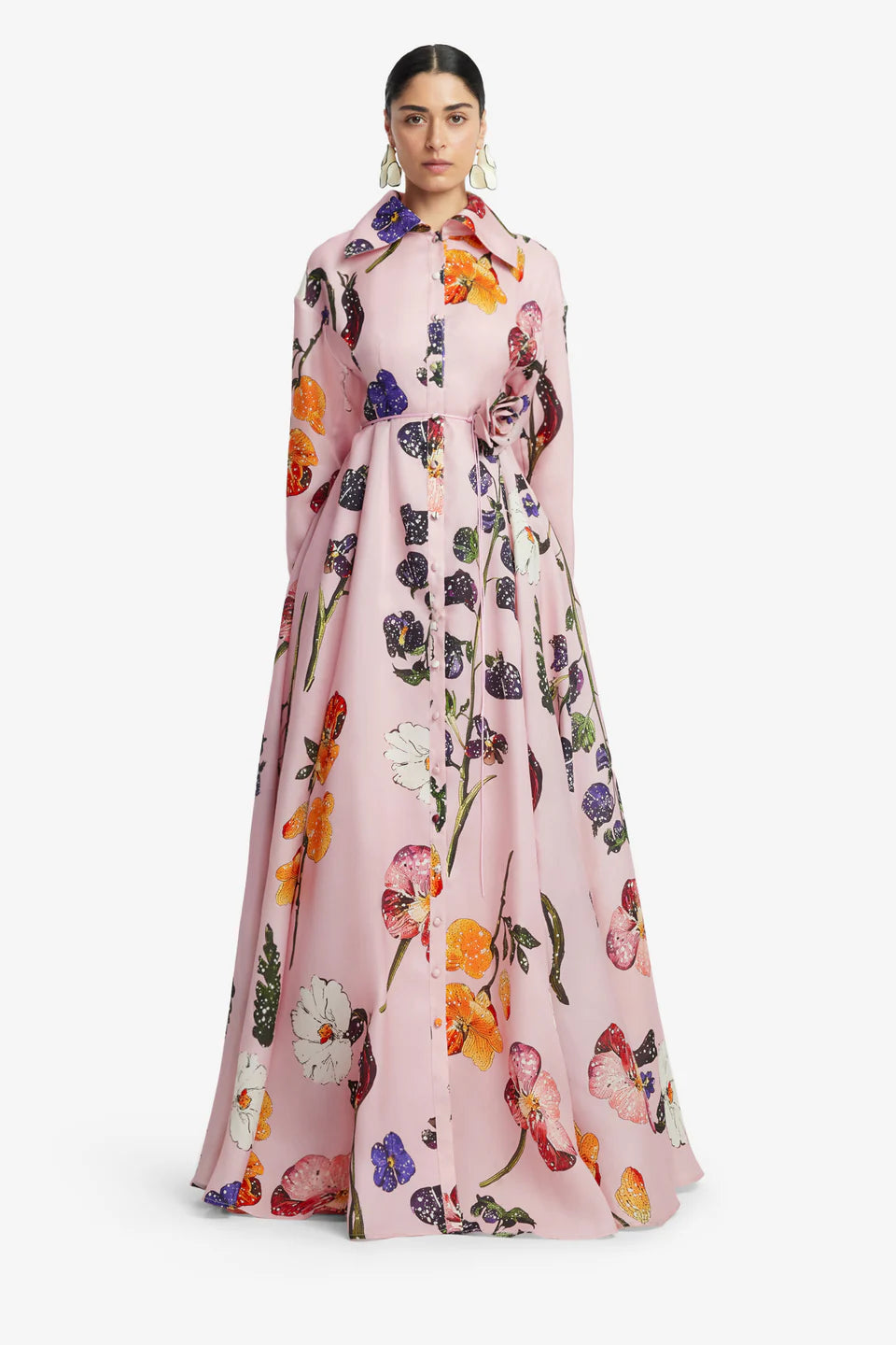 Josephine Silk Floral Maxi Dress in Pink