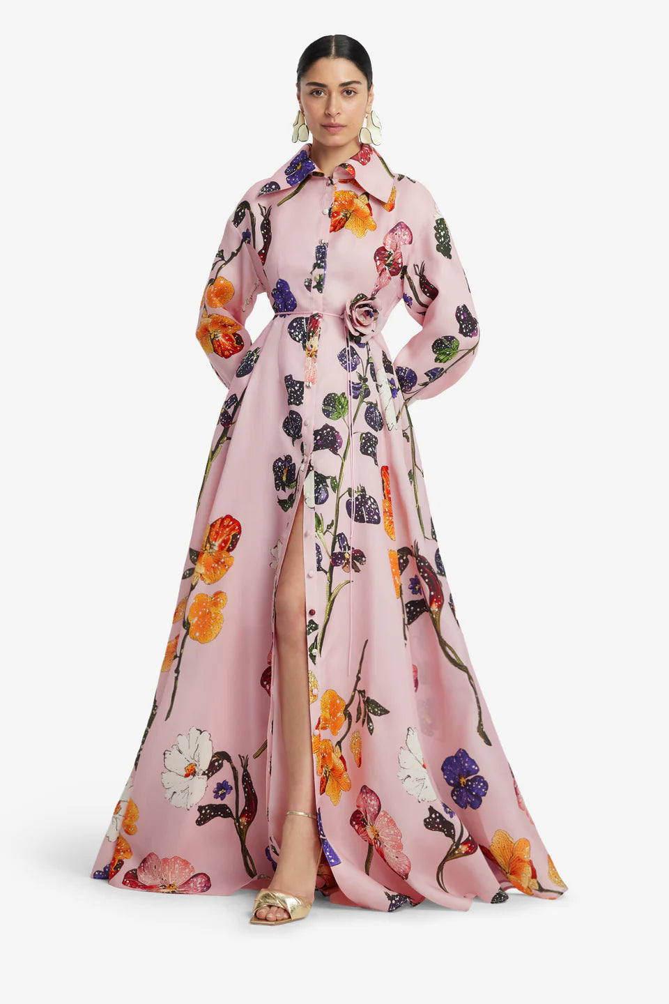 Josephine Silk Floral Maxi Dress in Pink