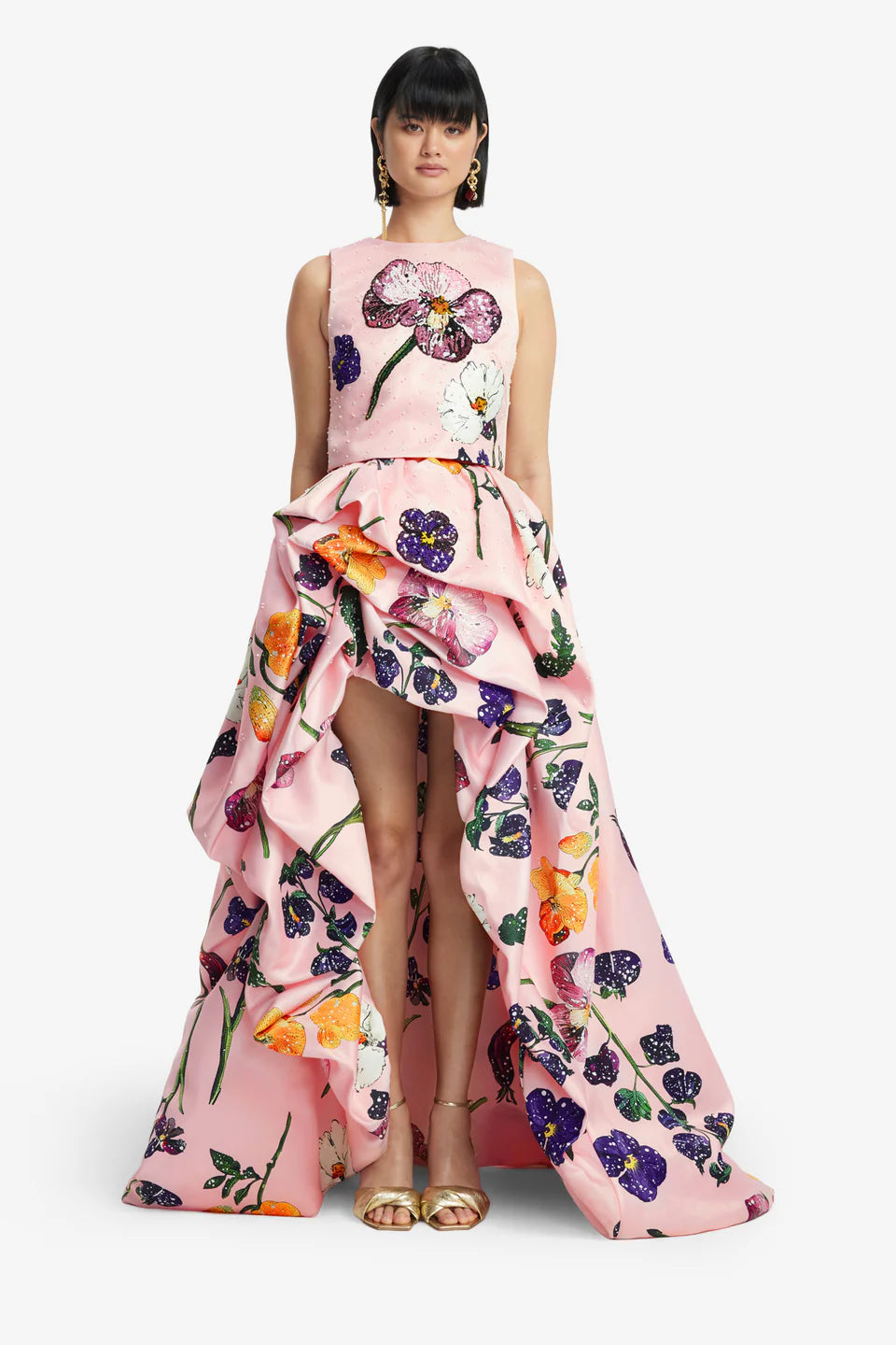 Fiorella Embellished Voluminous Floral Maxi Skirt in Pink
