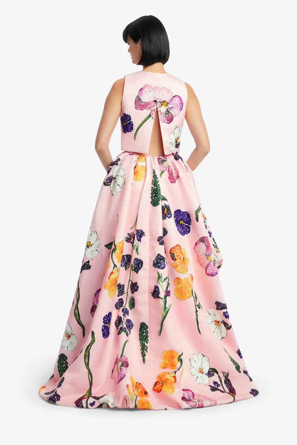 Fiorella Embellished Voluminous Floral Maxi Skirt in Pink