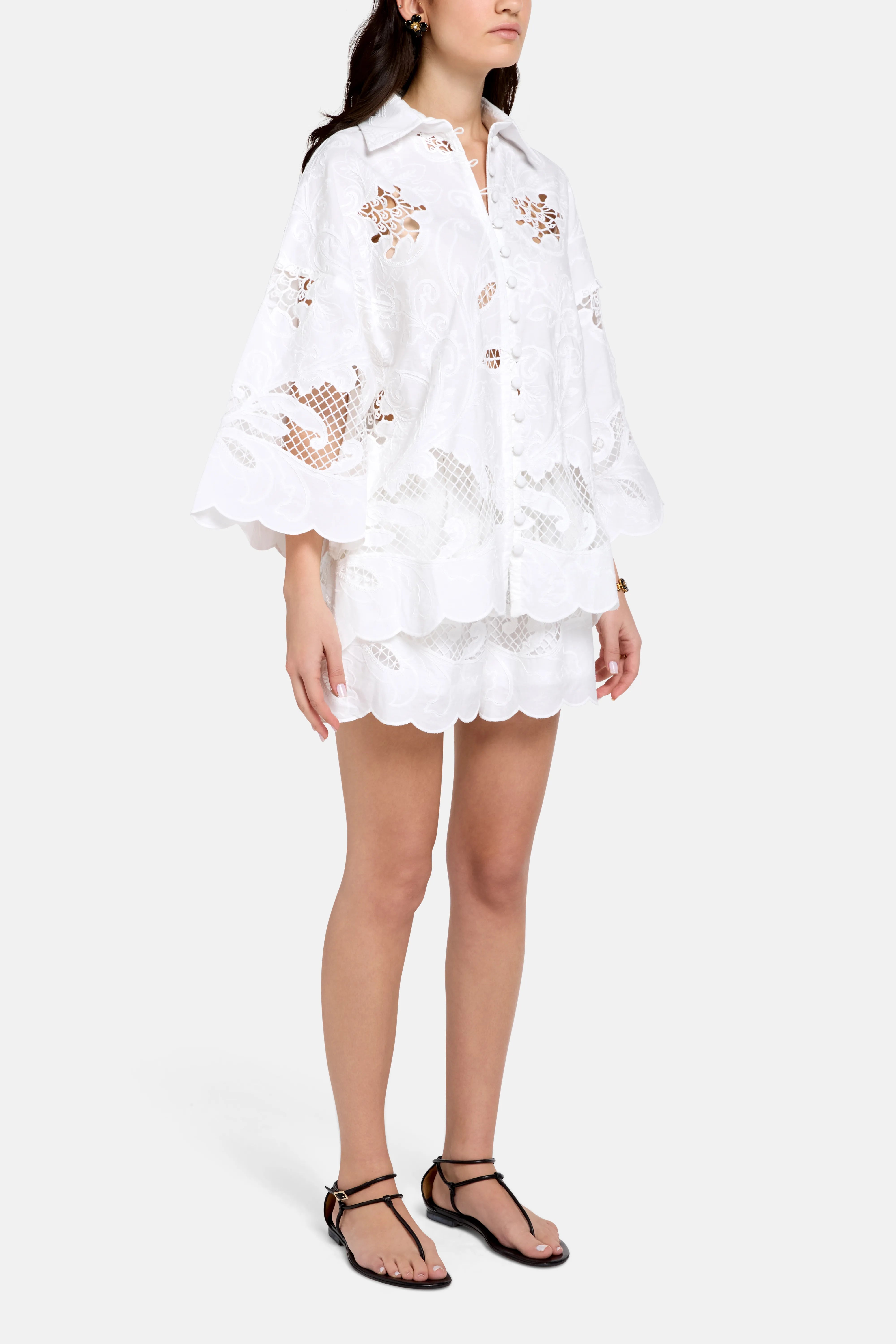Maha Embroidered Cotton Blouse and Shorts Set in White