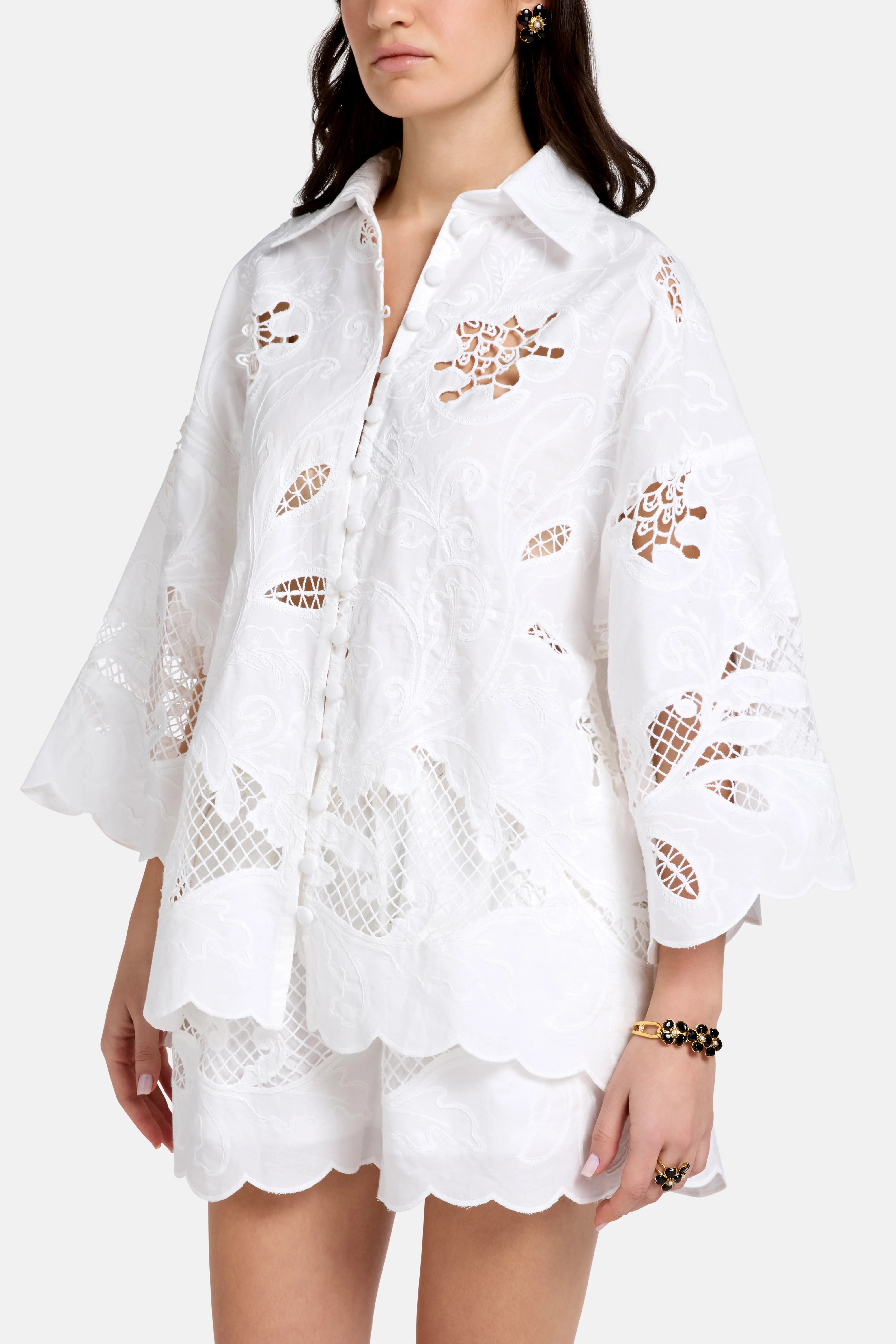 Maha Embroidered Cotton Blouse and Shorts Set in White