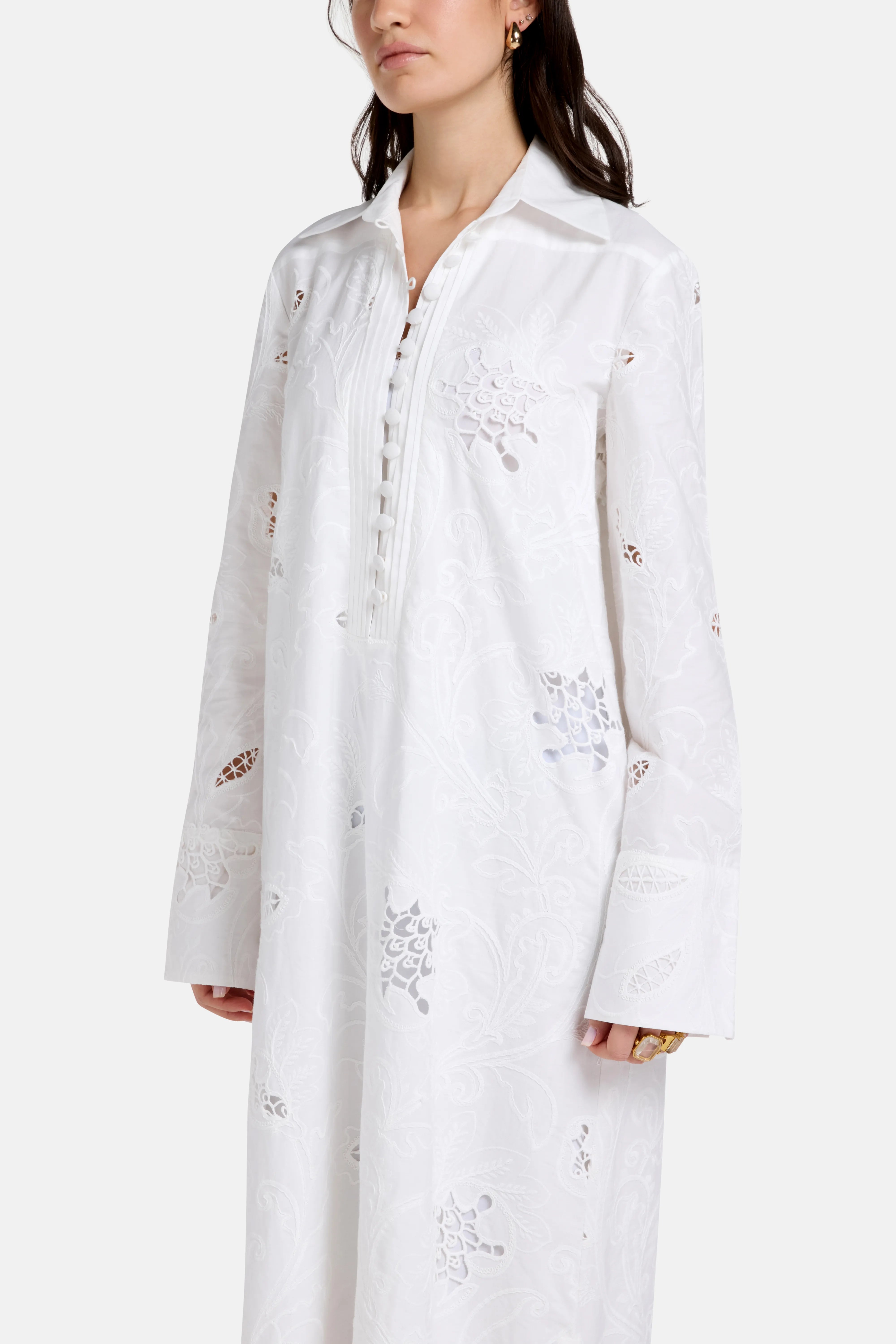 Lana Embroidered Cotton Maxi Dress in White
