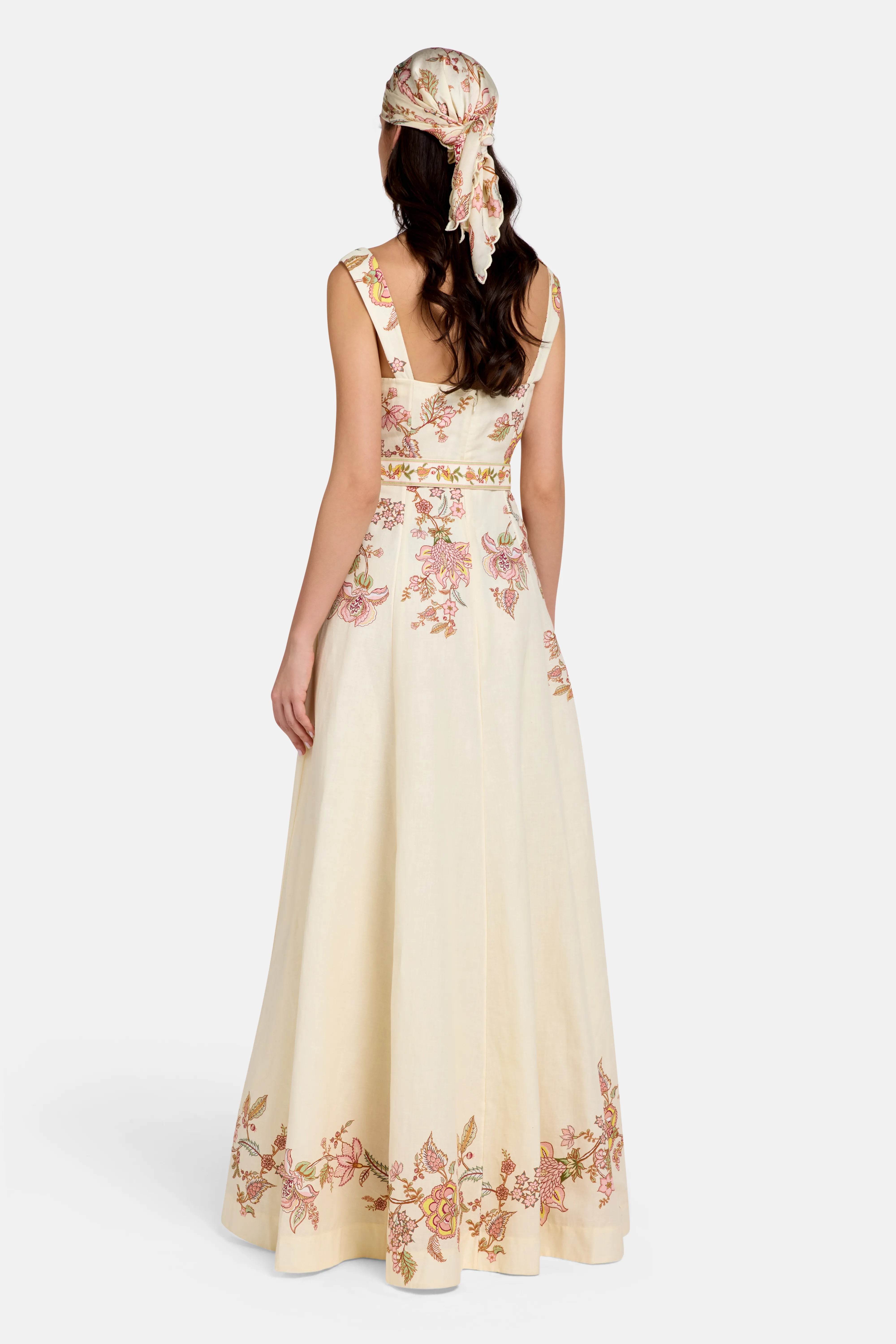 Sweetheart Neck Belted Floral Maxi Dress in Pink