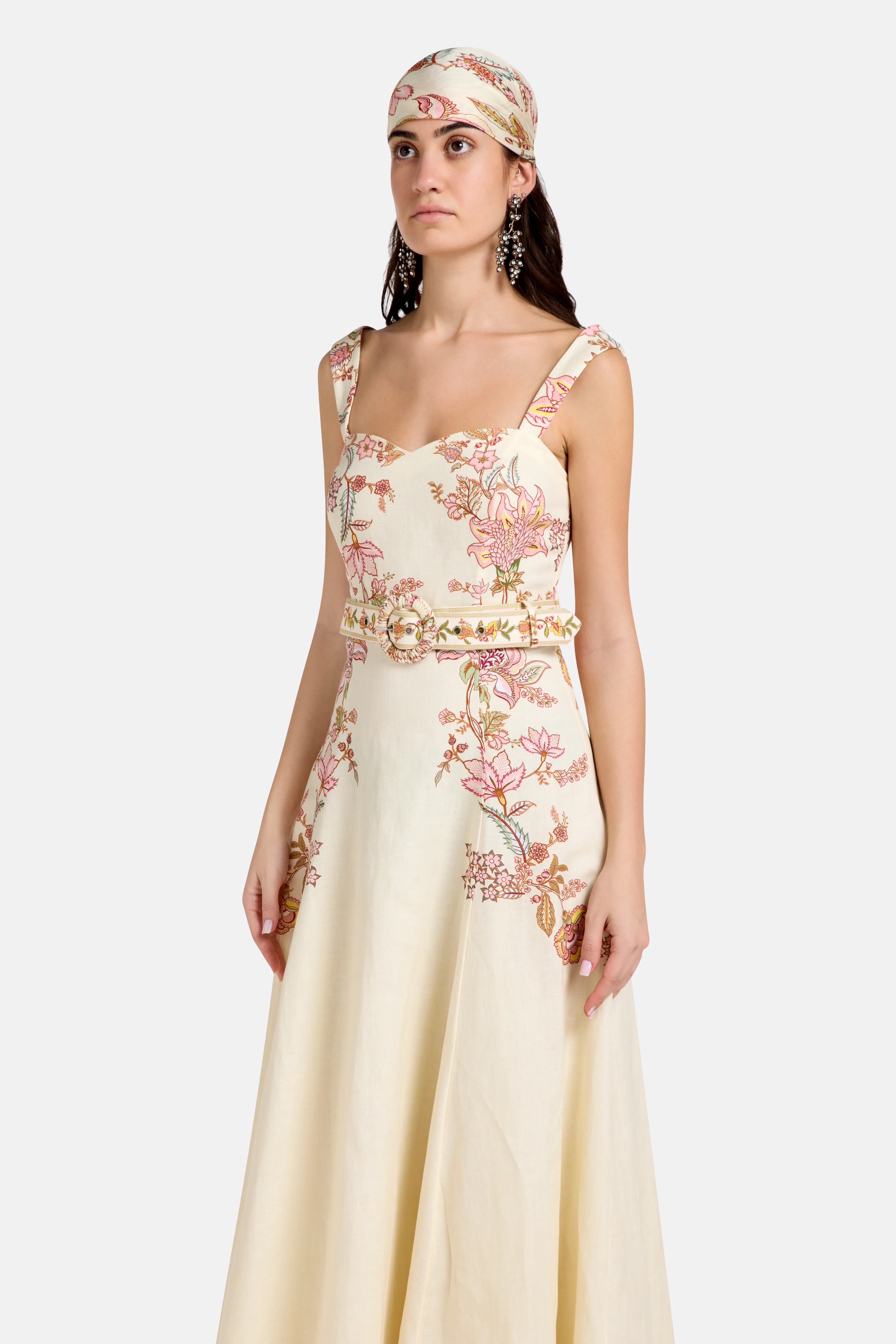 Sweetheart Neck Belted Floral Maxi Dress in Pink