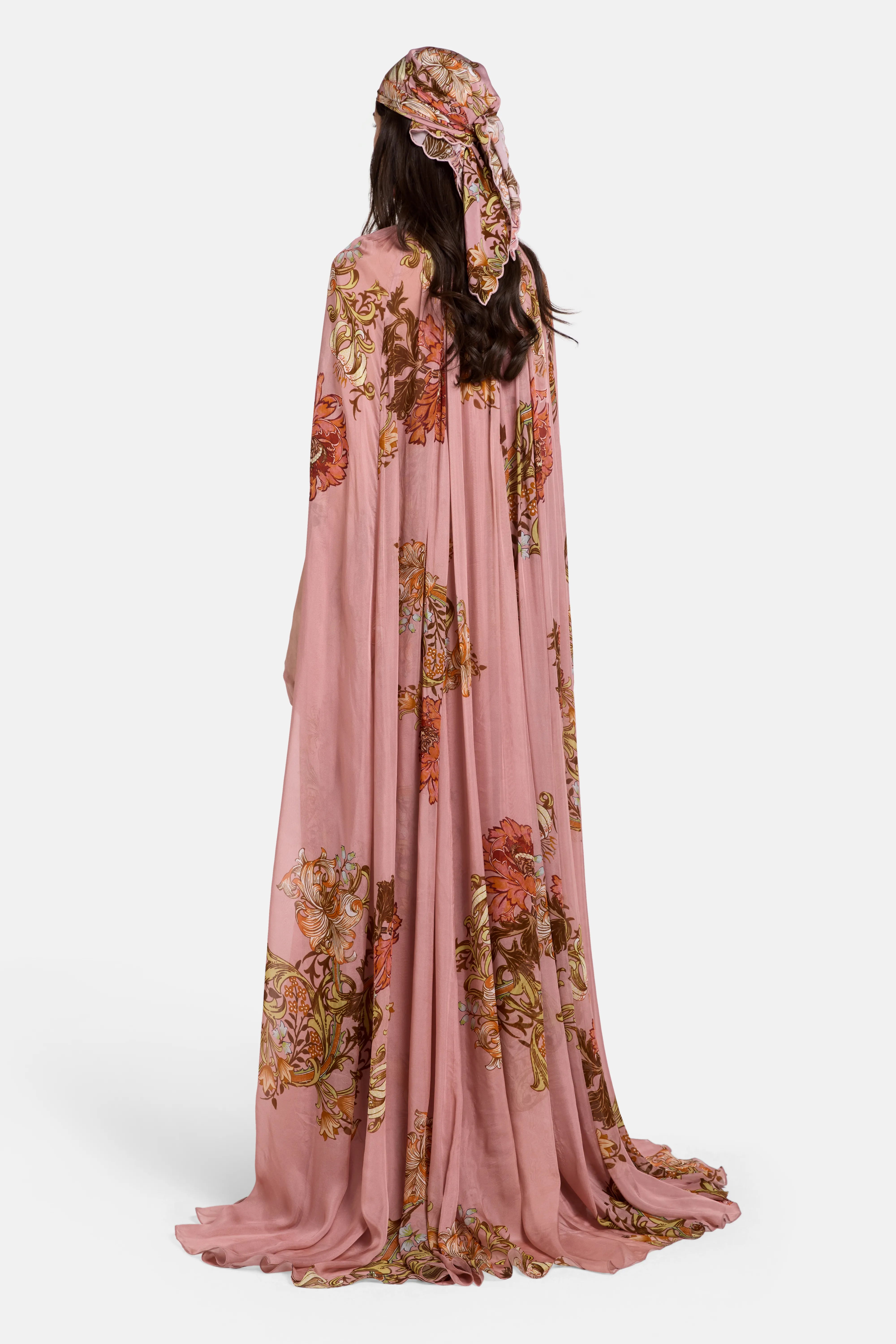 Sula Floral Pleated Cape Kaftan in Pink