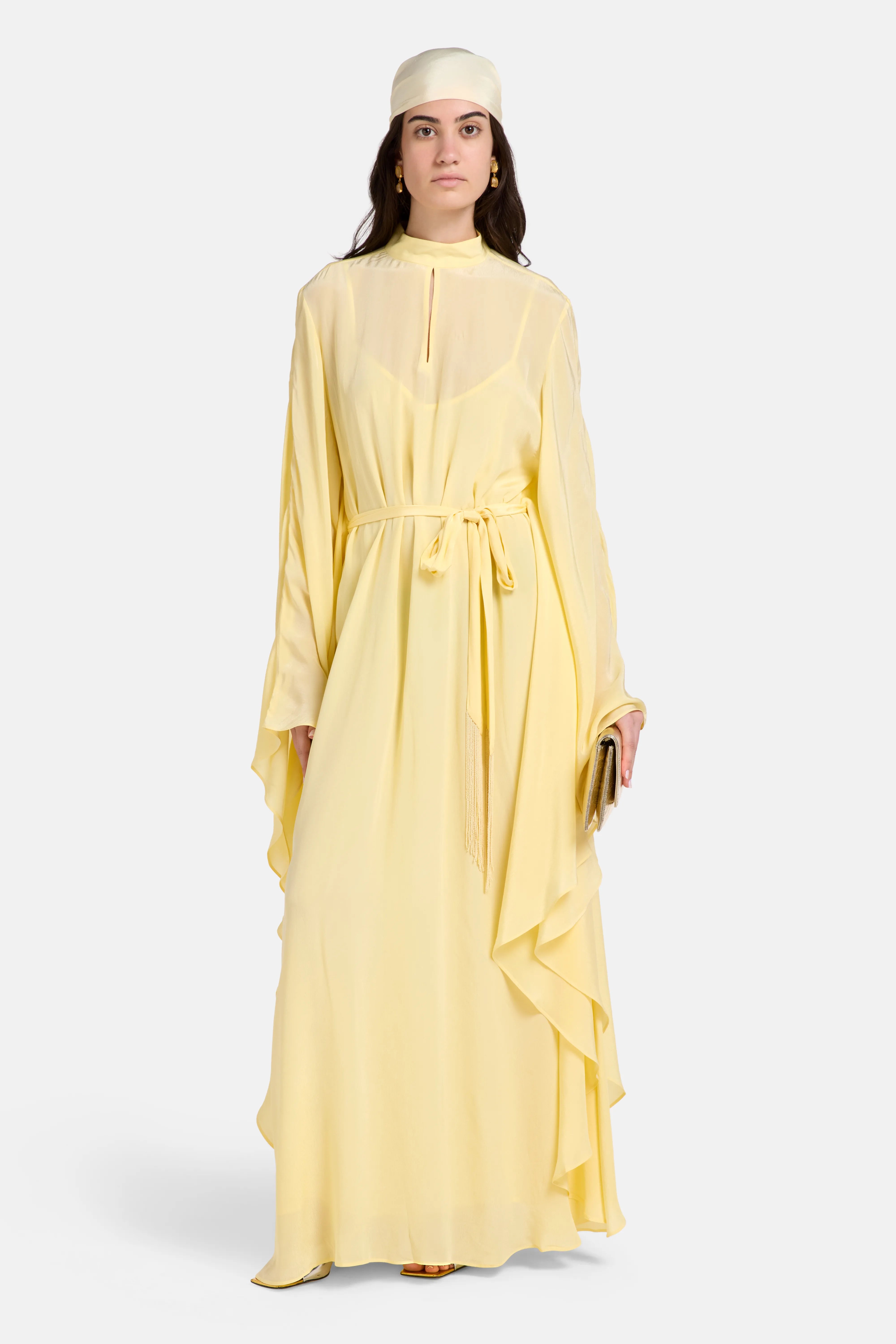 Belted Kaftan With Tie Up in Yellow